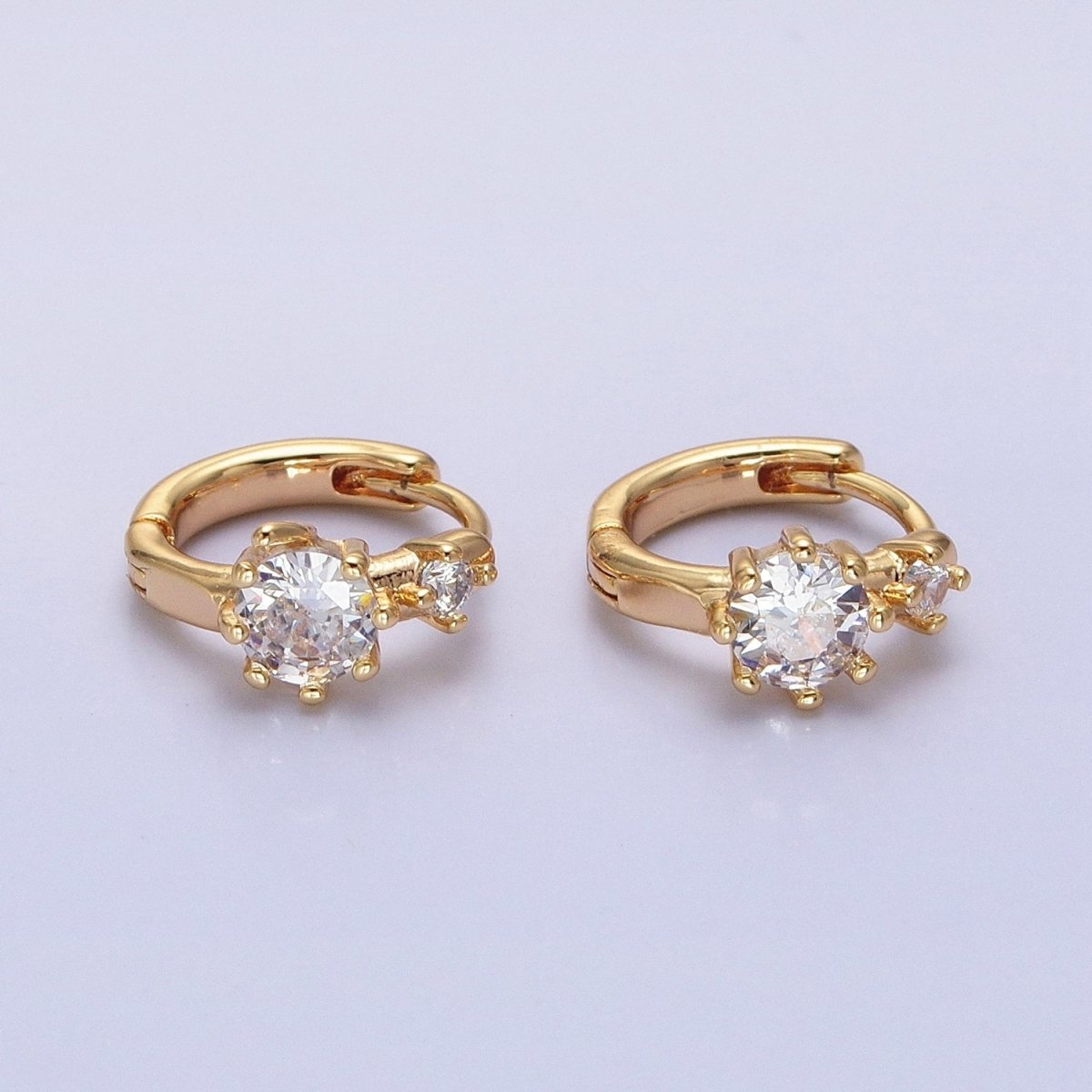 16K Gold Filled Double Round Clear CZ 11mm Cartilage Huggie Earrings in Gold & Silver | AB1451 AB1452 - DLUXCA