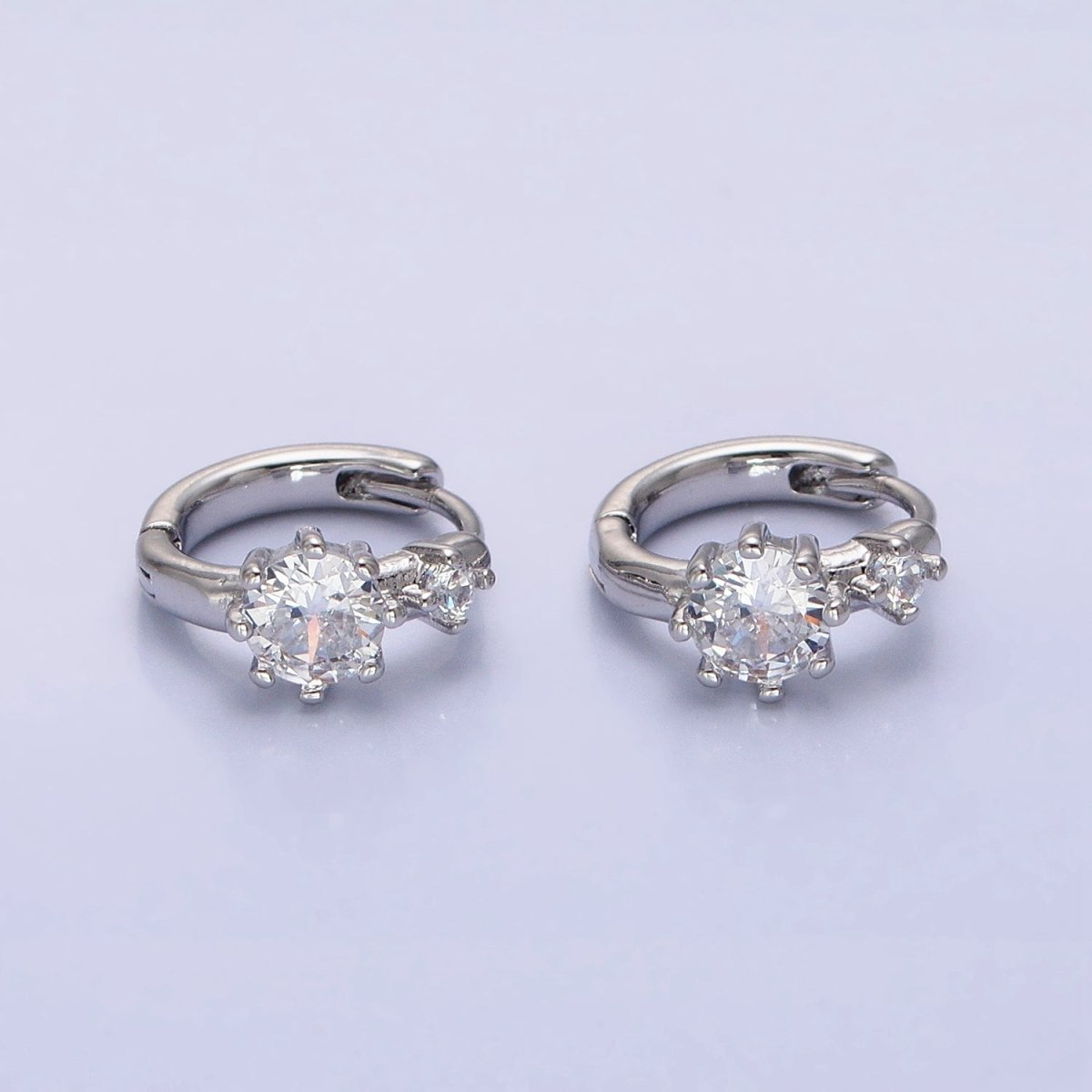 16K Gold Filled Double Round Clear CZ 11mm Cartilage Huggie Earrings in Gold & Silver | AB1451 AB1452 - DLUXCA