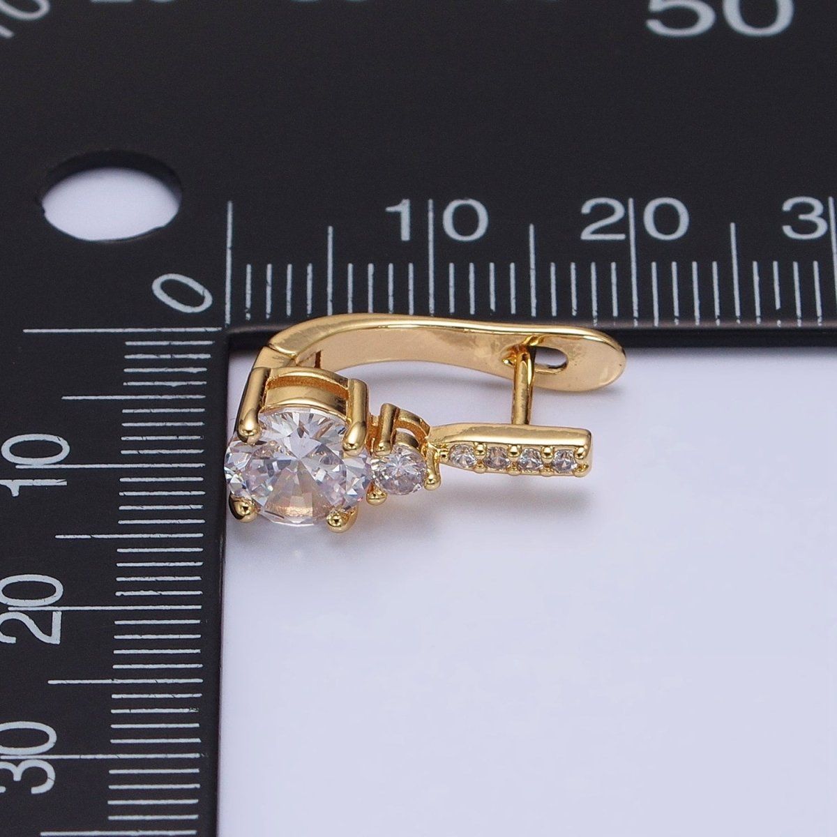 16K Gold Filled Double Round Clear CZ English Lock Earrings | AB947 - DLUXCA