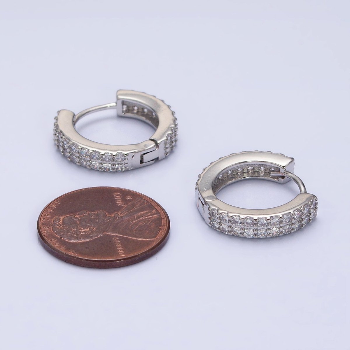 16K Gold Filled Double Sided Micro Paved CZ 16.5mm Huggie Hoop Earrings in Gold & Silver | AB953 AB1546 - DLUXCA