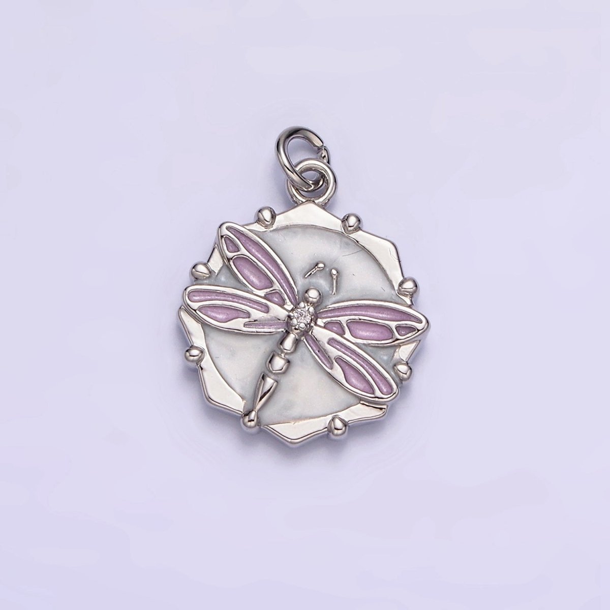 16K Gold Filled Dragonfly Insect White, Pink, Blue Sparkly Enamel Hexagonal Charm | AC1555 - AC1560 - DLUXCA