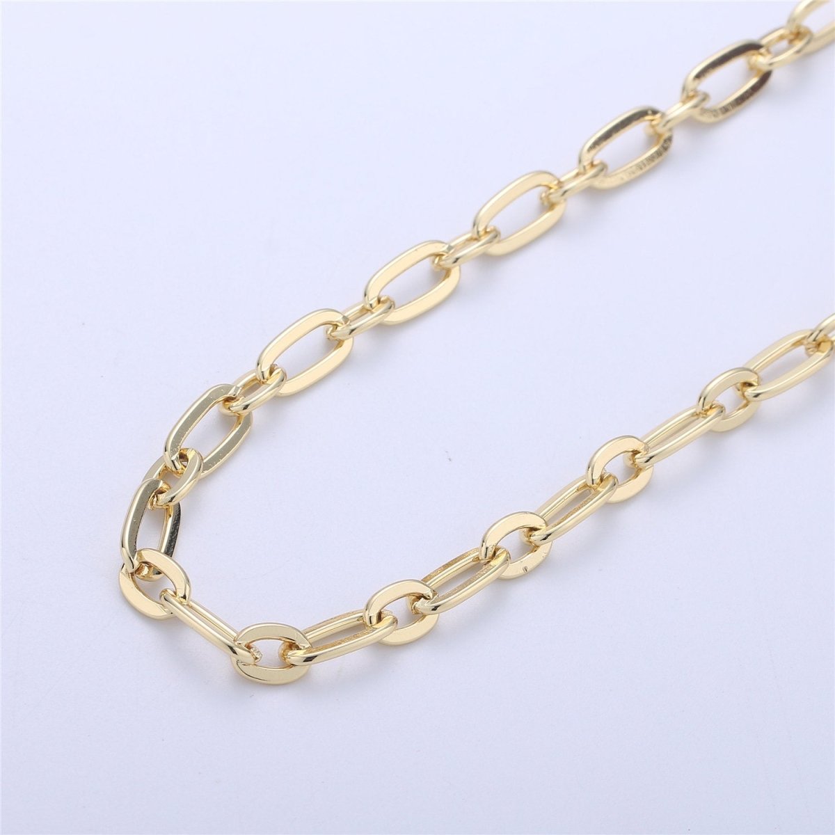 16k Gold Filled Elongated Rectangle Oval Chain, 6x12 mm 6mm width unfinished chain by yard for jewelry making supply ROLL-029 Clearance Pricing - DLUXCA