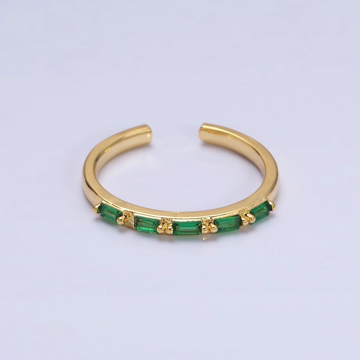 16K Gold Filled Emerald Green Baguette Lined CZ Adjustable Ring in Gold & Silver | O-1593 O-1594 - DLUXCA