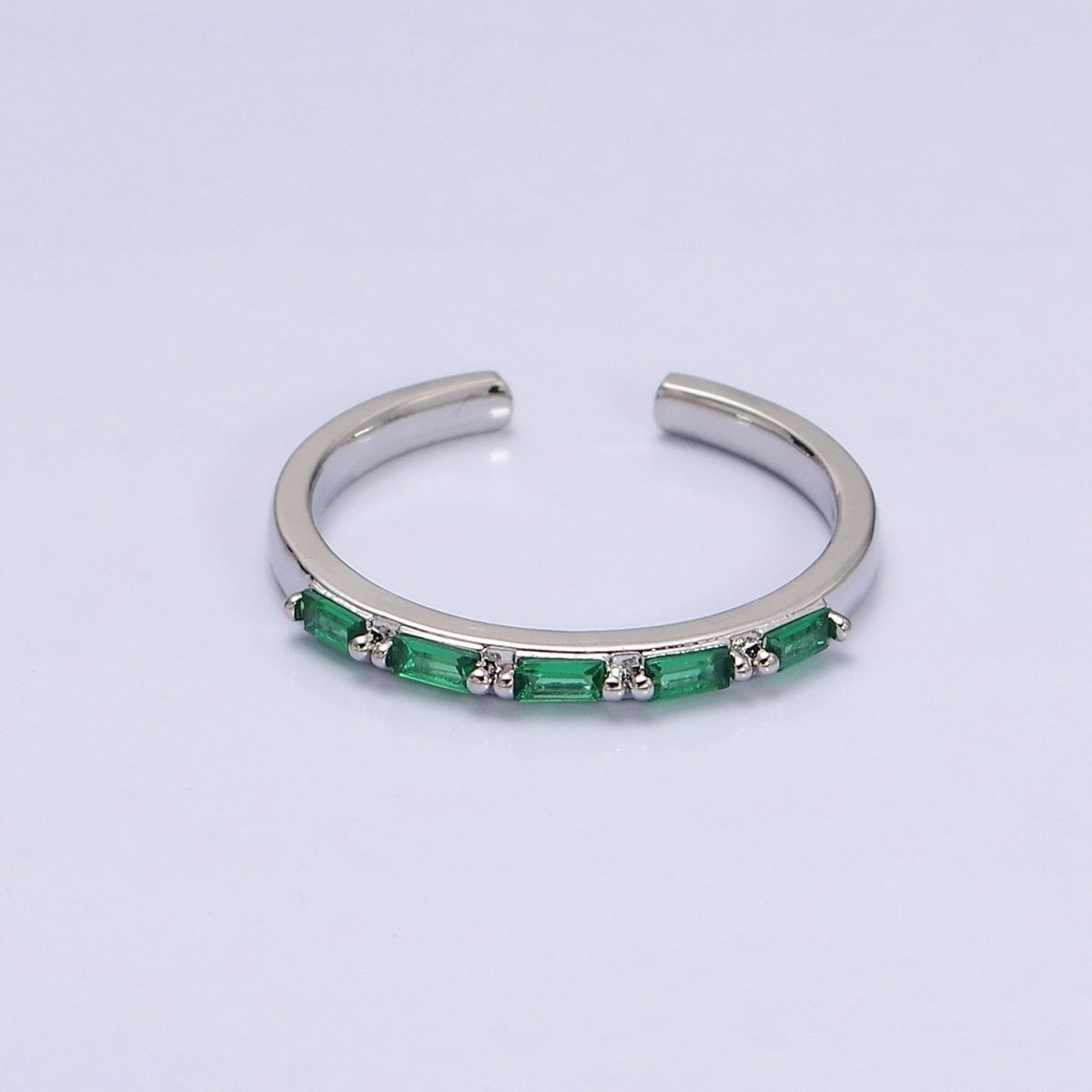 16K Gold Filled Emerald Green Baguette Lined CZ Adjustable Ring in Gold & Silver | O-1593 O-1594 - DLUXCA