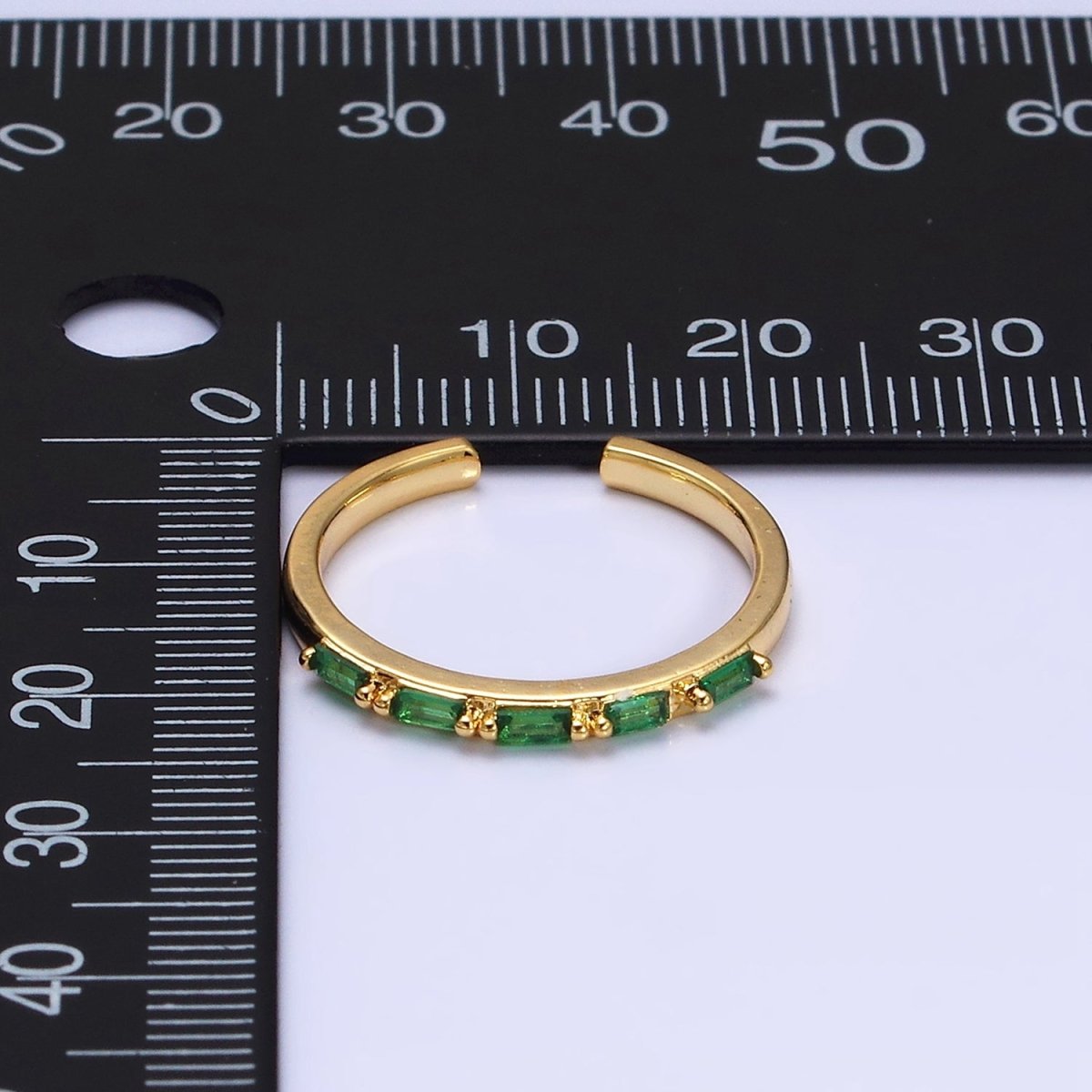 16K Gold Filled Emerald Green Baguette Lined CZ Adjustable Ring in Gold & Silver | O-1593 O-1594 - DLUXCA