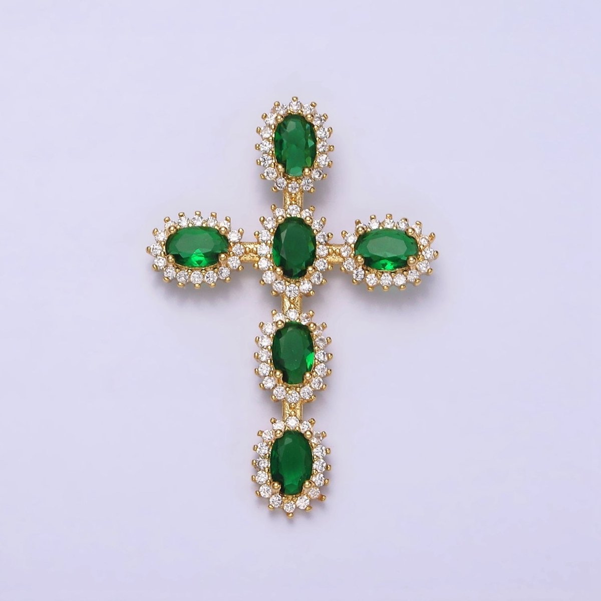 16K Gold Filled Emerald Green Oval Religious Cross Pendant in Gold & Silver | AA493 AA494 - DLUXCA