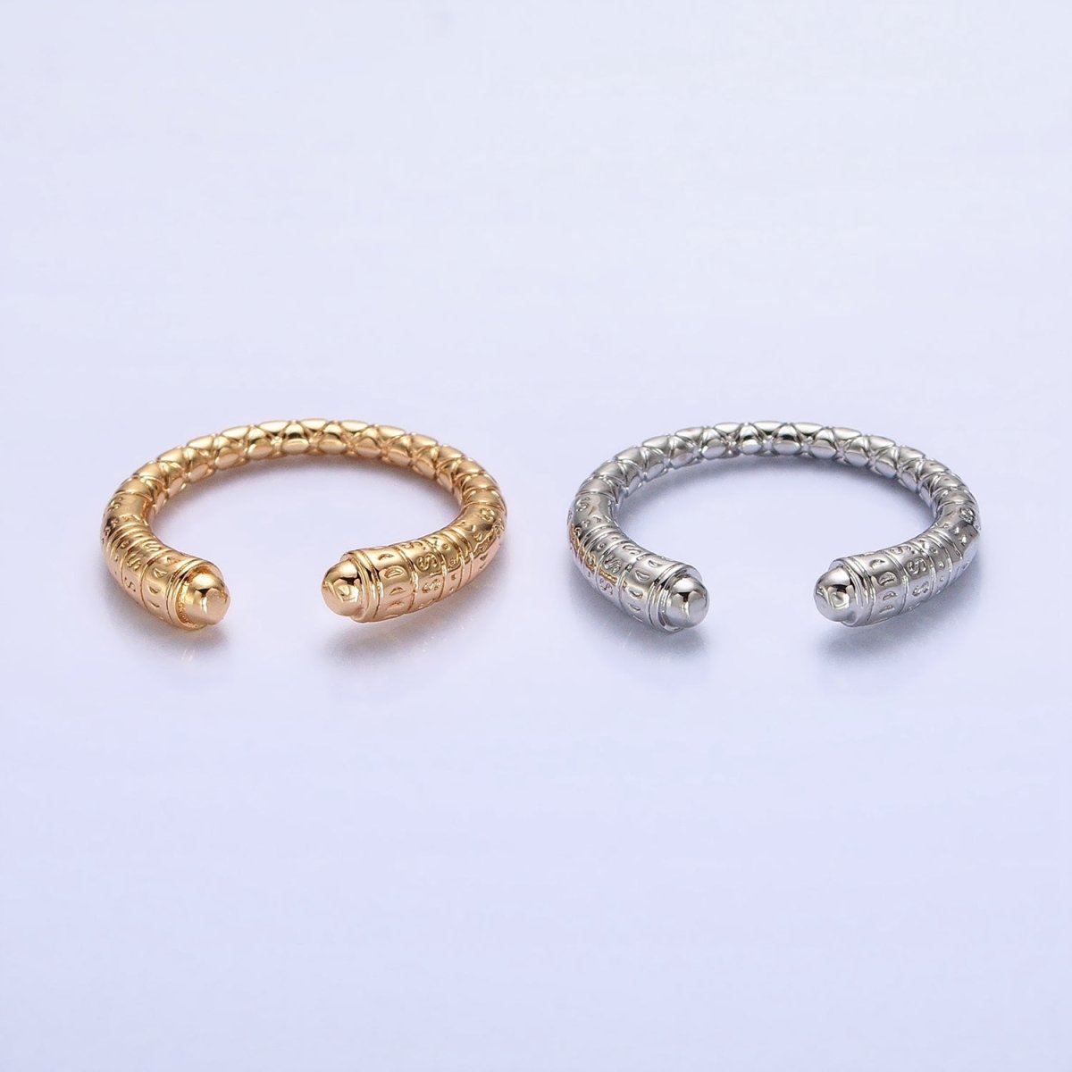 16K Gold Filled Engraved S Crescent Moon Open Adjustable Ring in Gold & Silver | O-1926 O-1927 - DLUXCA