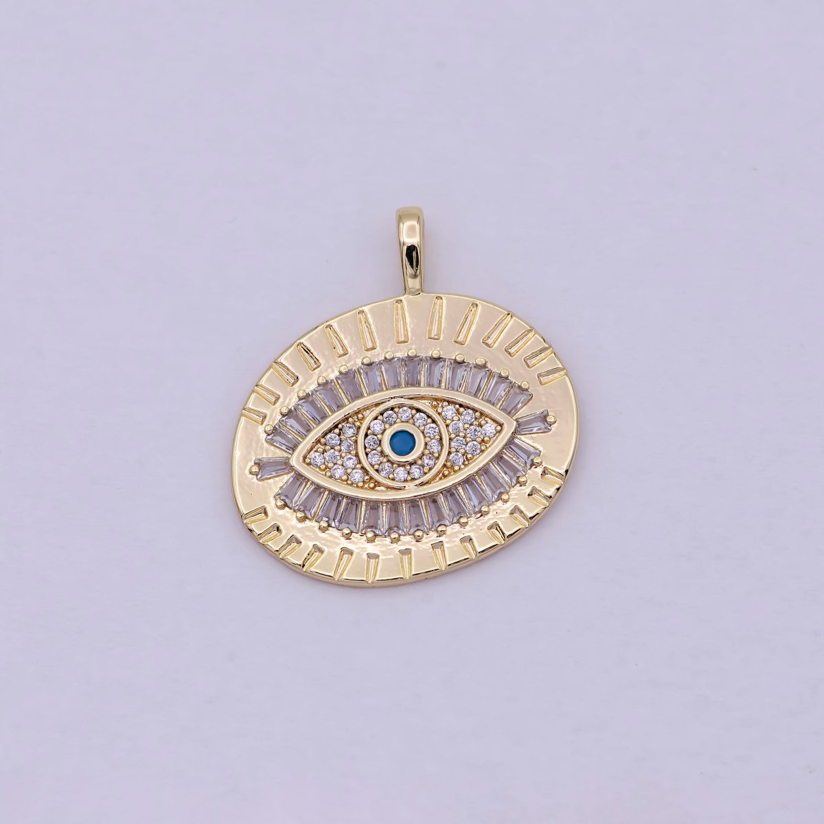 16k Gold Filled Evil Eye Charm, Oval Eye Pendant Amulet | C-382 - DLUXCA