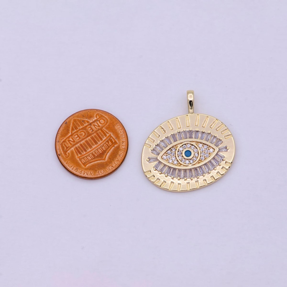 16k Gold Filled Evil Eye Charm, Oval Eye Pendant Amulet | C-382 - DLUXCA
