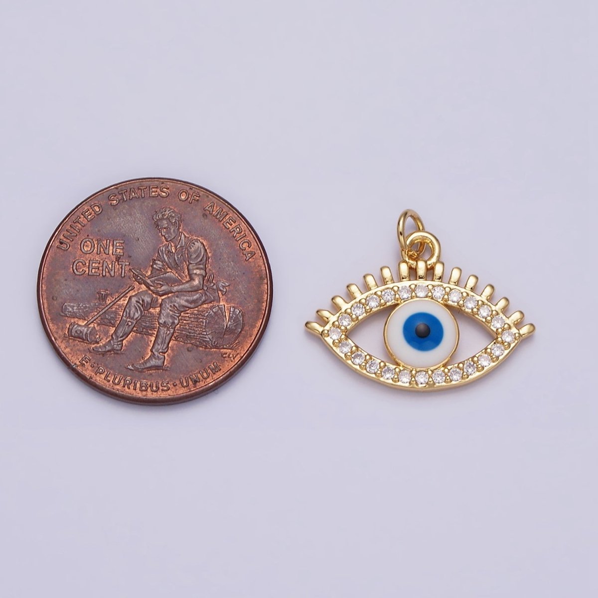 16K Gold Filled Evil Eye Enamel Micro Paved CZ Charm | AC1135 - DLUXCA