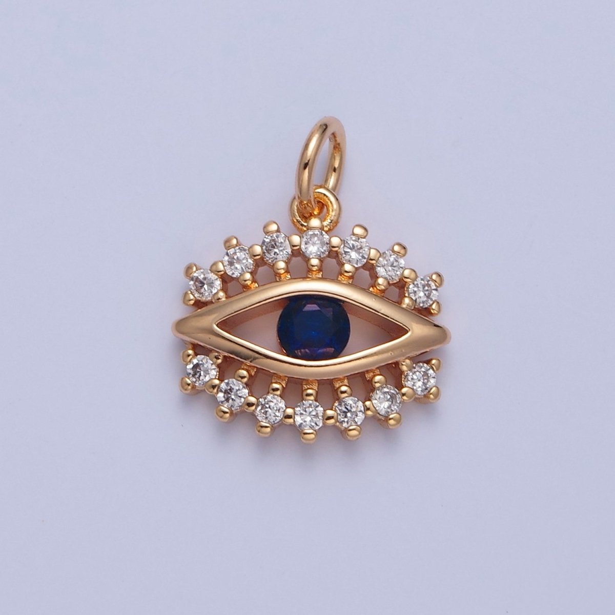 16K Gold Filled Eye of Ra Charm, Blue & Clear Cubic Zirconia CZ Protection Evil Eye Charm, X-041 - DLUXCA