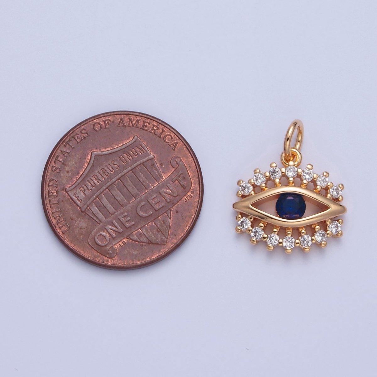 16K Gold Filled Eye of Ra Charm, Blue & Clear Cubic Zirconia CZ Protection Evil Eye Charm, X-041 - DLUXCA