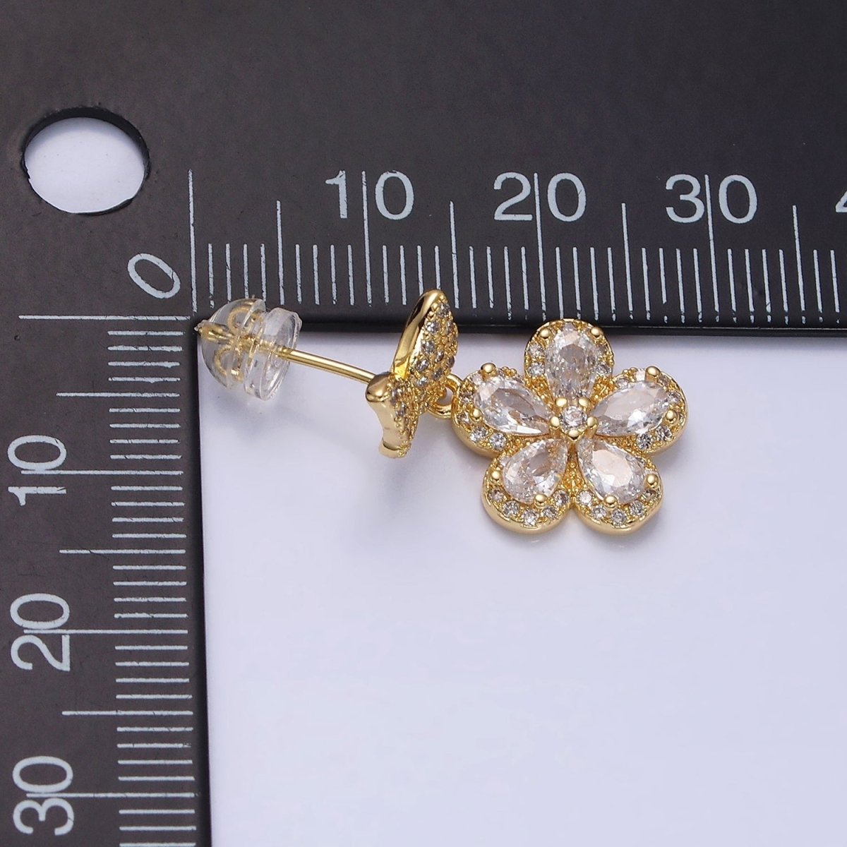 16K Gold Filled Flower Butterfly Micro Paved CZ Drop Stud Earrings in Gold & Silver | AD1066 AD1067 - DLUXCA