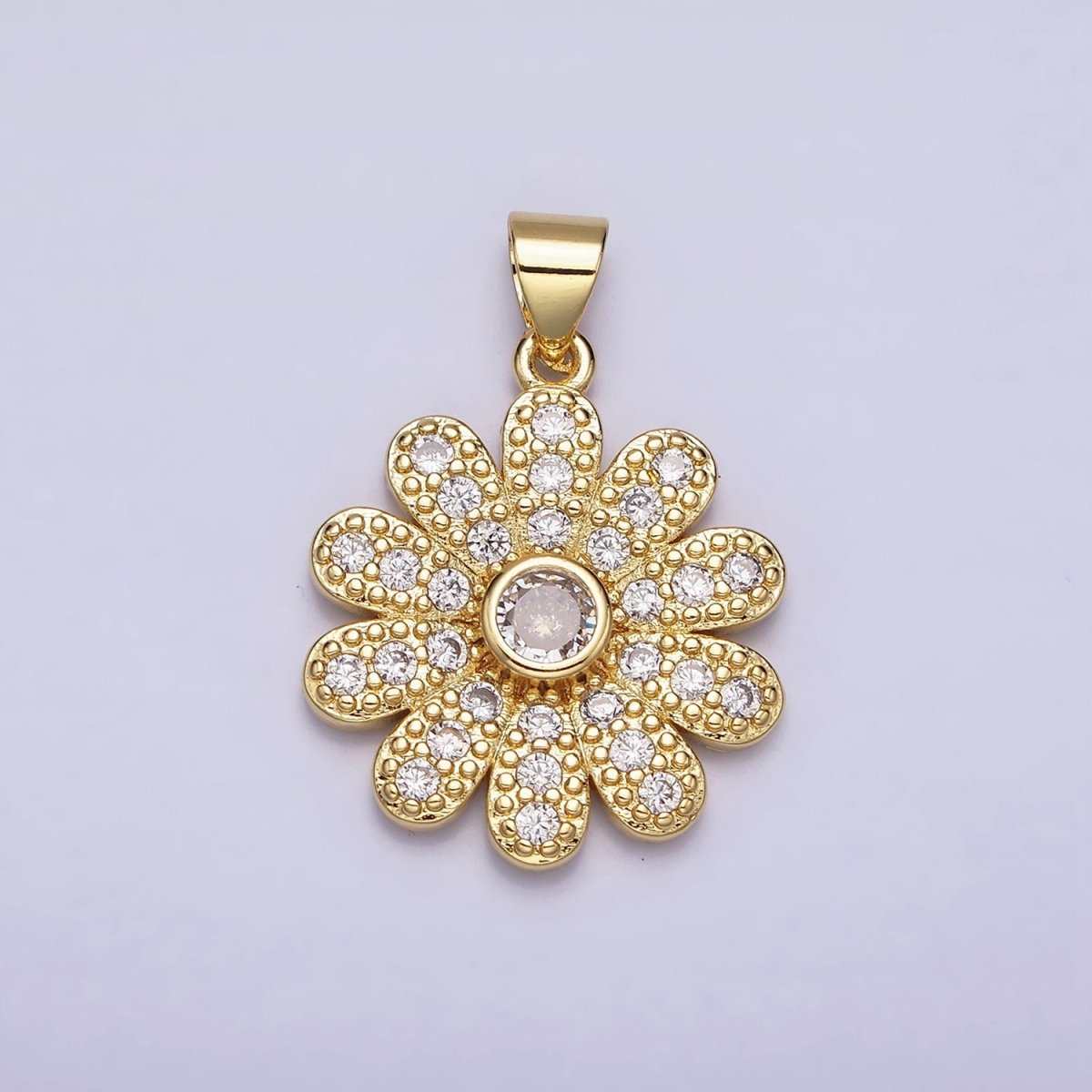 16K Gold Filled Flower Daisy Clear CZ Micro Paved Pendant | AA439 - DLUXCA