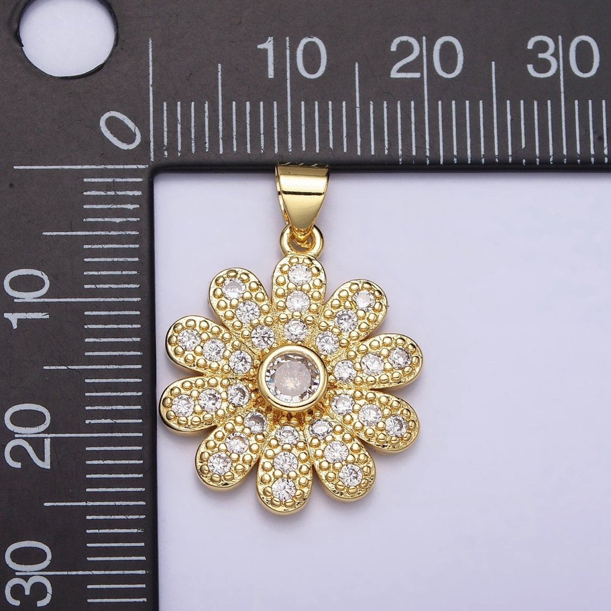 16K Gold Filled Flower Daisy Clear CZ Micro Paved Pendant | AA439 - DLUXCA