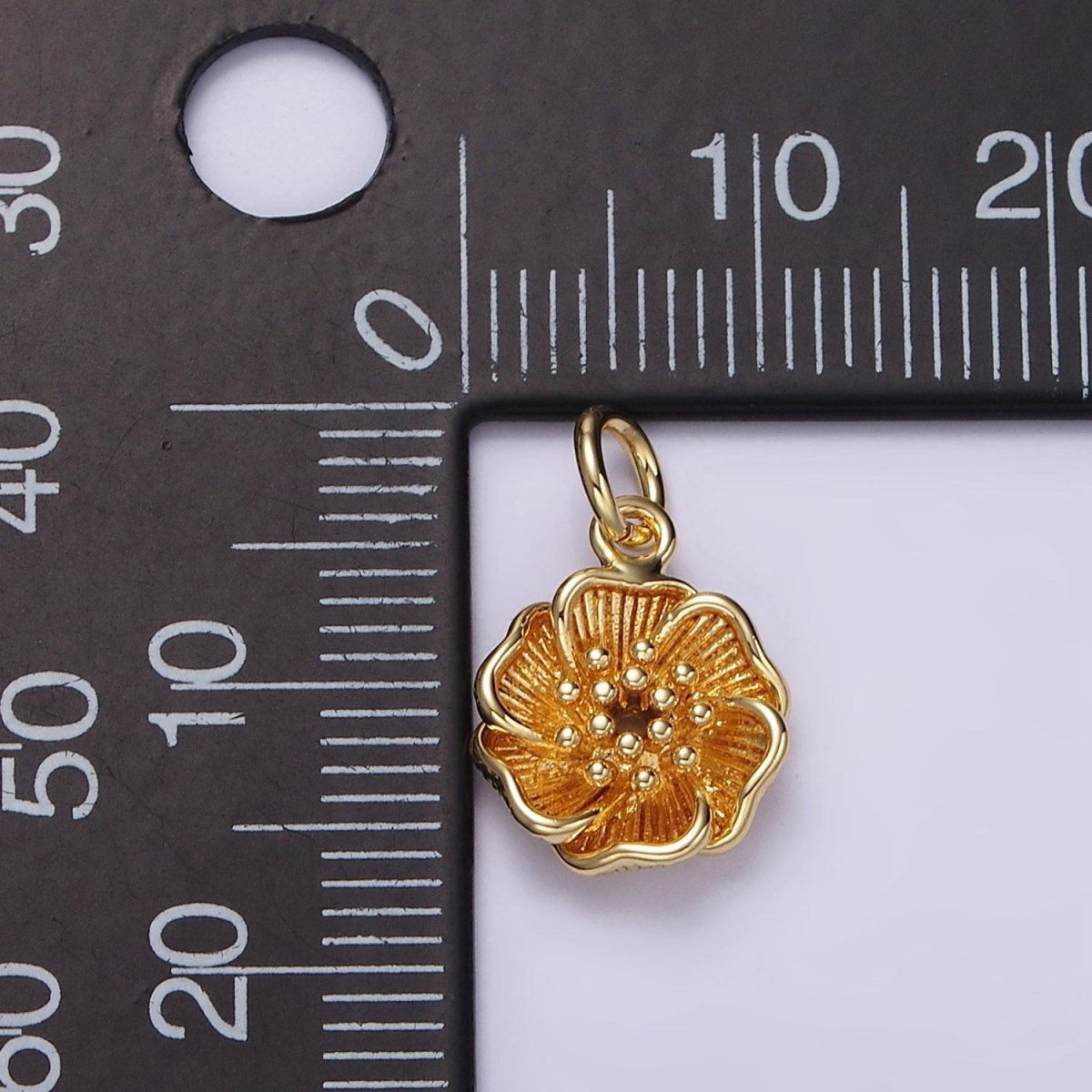 16K Gold Filled Flower Dotted Line-Textured Petal Minimalist Charm | AC893 - DLUXCA