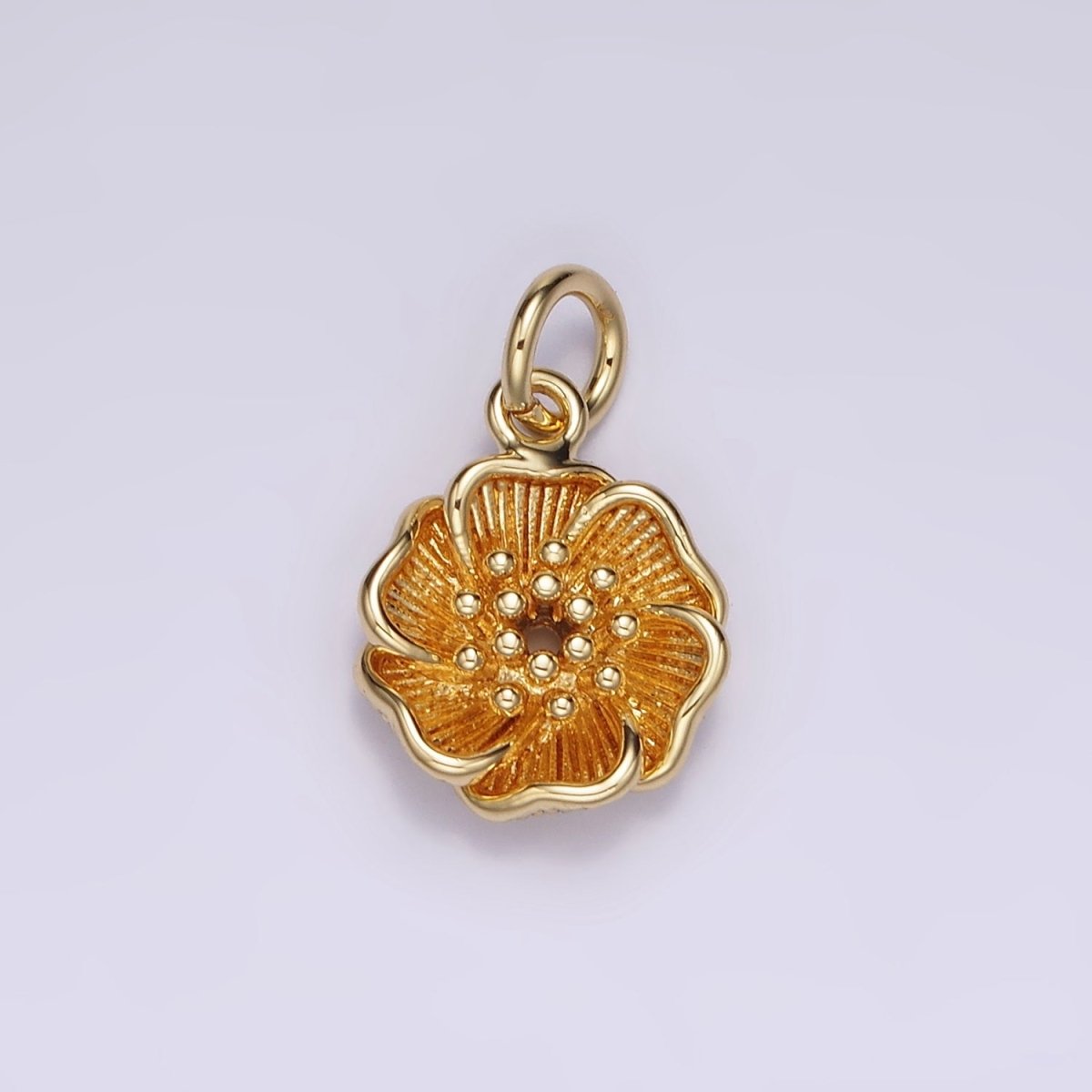 16K Gold Filled Flower Dotted Line-Textured Petal Minimalist Charm | AC893 - DLUXCA