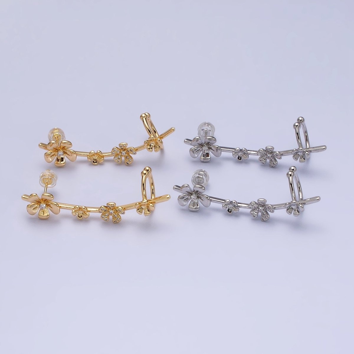 16K Gold-Filled Flower Ear Climber Earrings Stud Earring Floral Daisy | AD1478 AD1479 - DLUXCA