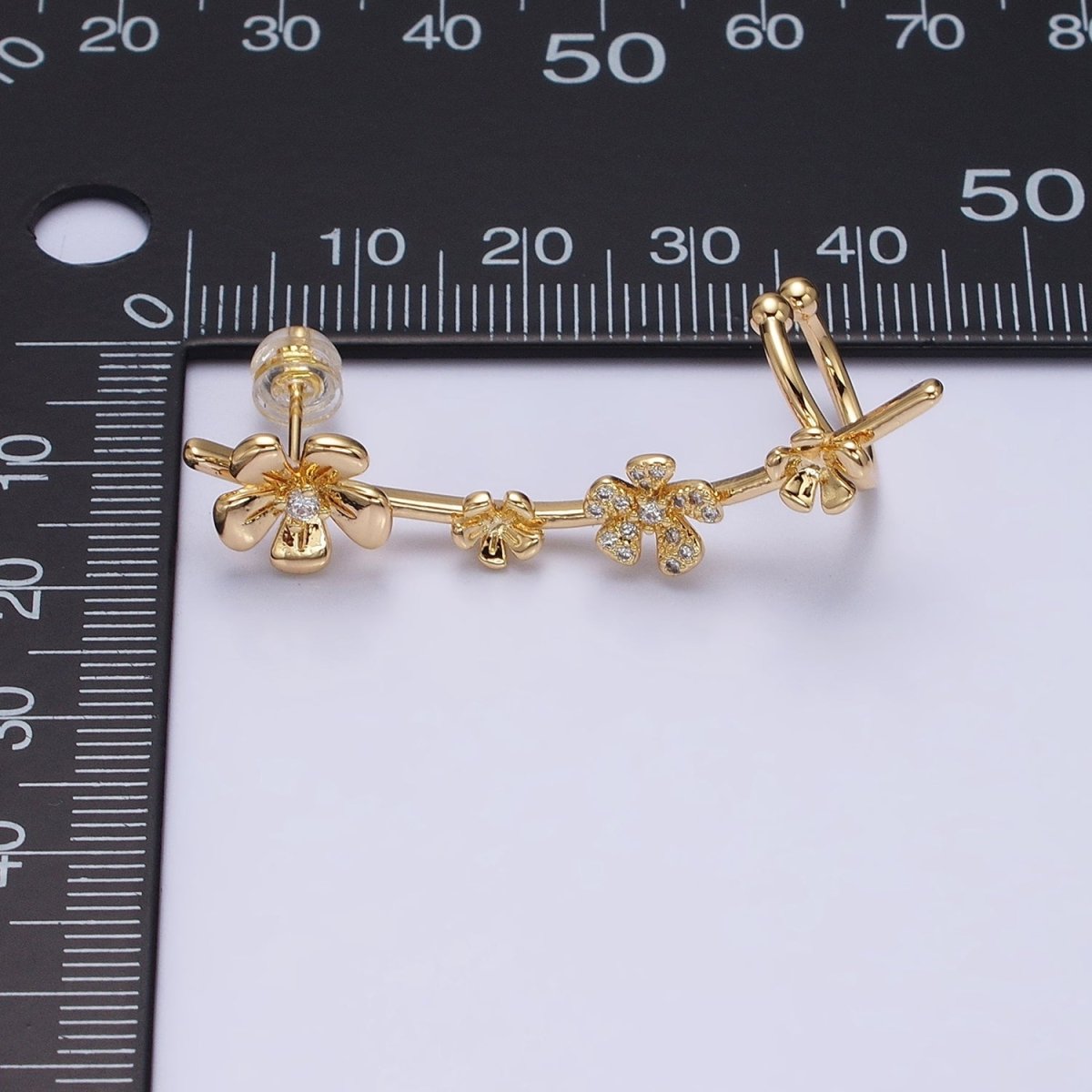 16K Gold-Filled Flower Ear Climber Earrings Stud Earring Floral Daisy | AD1478 AD1479 - DLUXCA