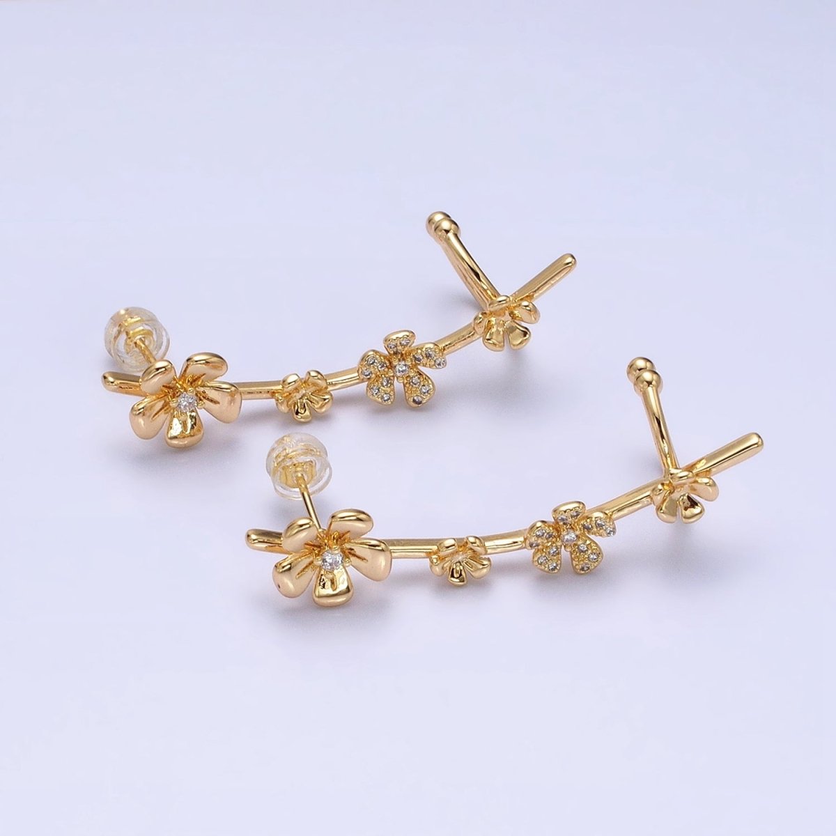 16K Gold-Filled Flower Ear Climber Earrings Stud Earring Floral Daisy | AD1478 AD1479 - DLUXCA