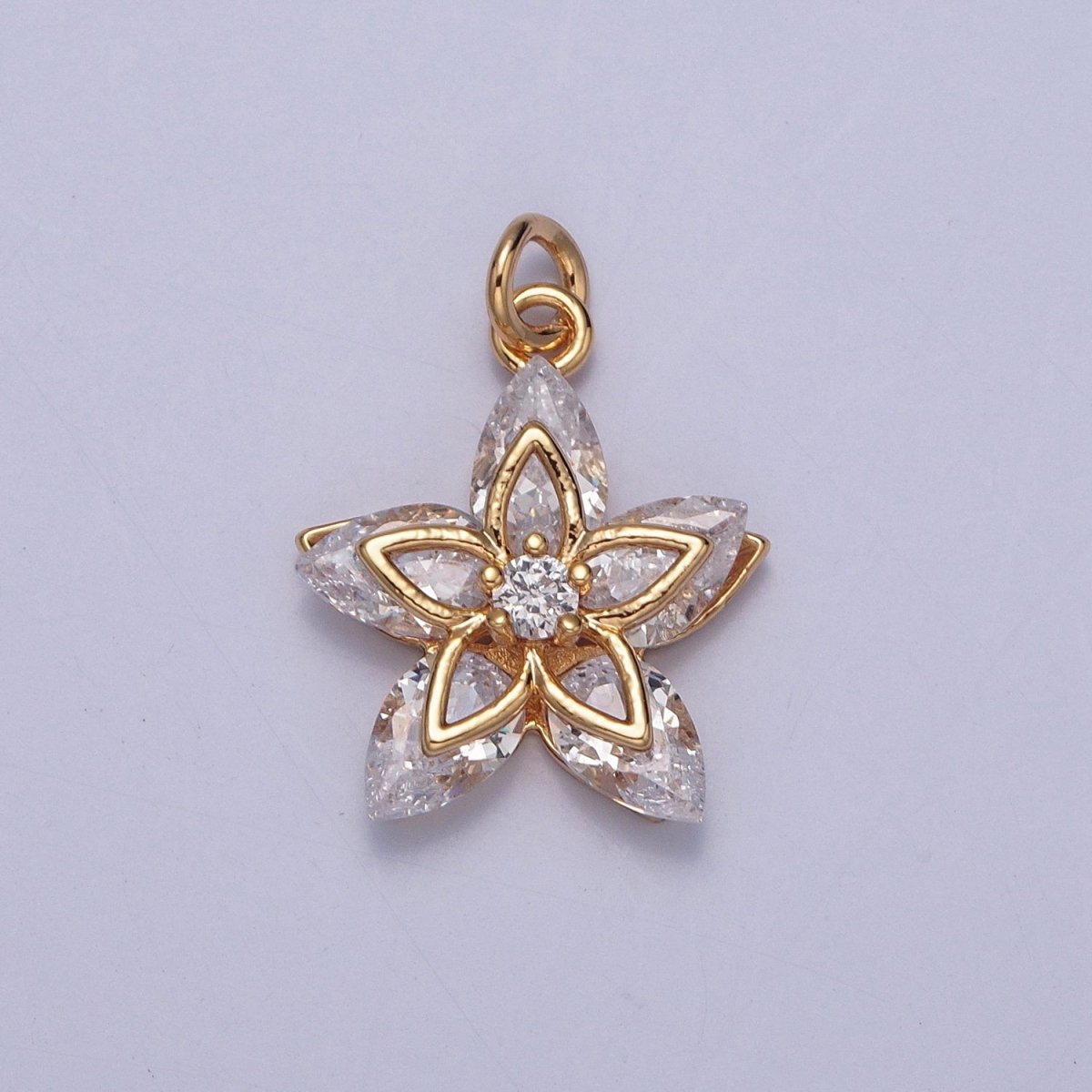 16K Gold Filled Flower Petal Marquise Round Cubic Zirconia Charm Jewelry Making | X-233 - DLUXCA