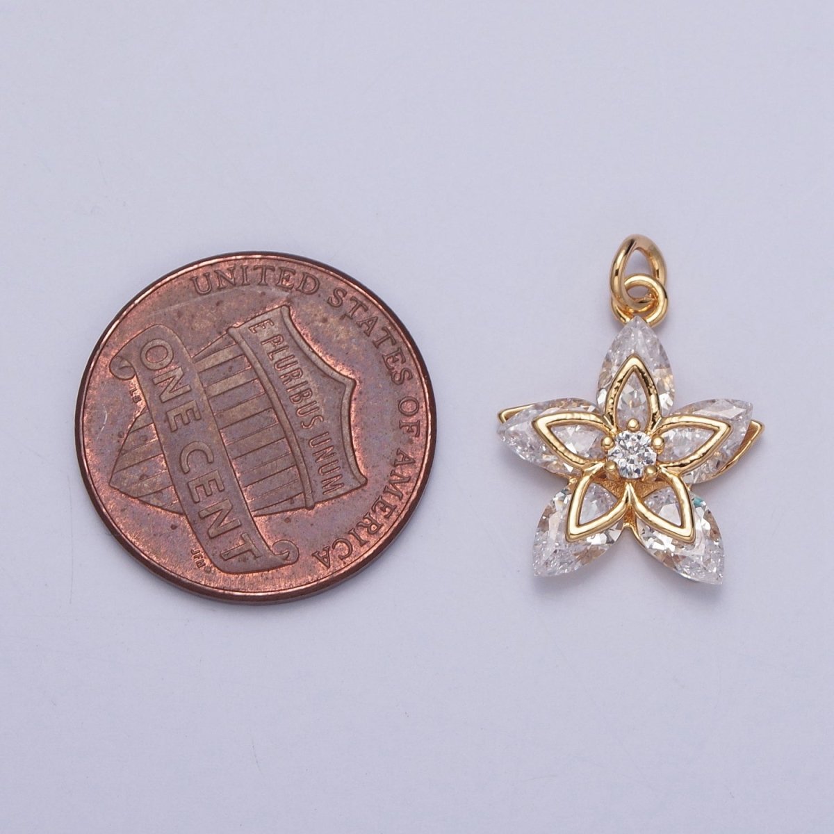 16K Gold Filled Flower Petal Marquise Round Cubic Zirconia Charm Jewelry Making | X-233 - DLUXCA
