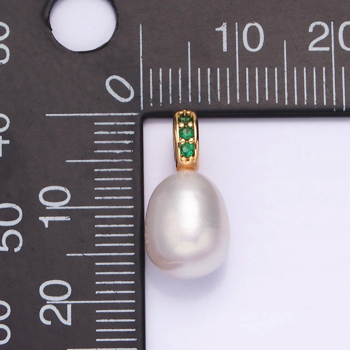 16K Gold Filled Freshwater Oval Pearl Triple Clear, Green CZ Micro Paved Bail Pendant | P1611 P1612 - DLUXCA