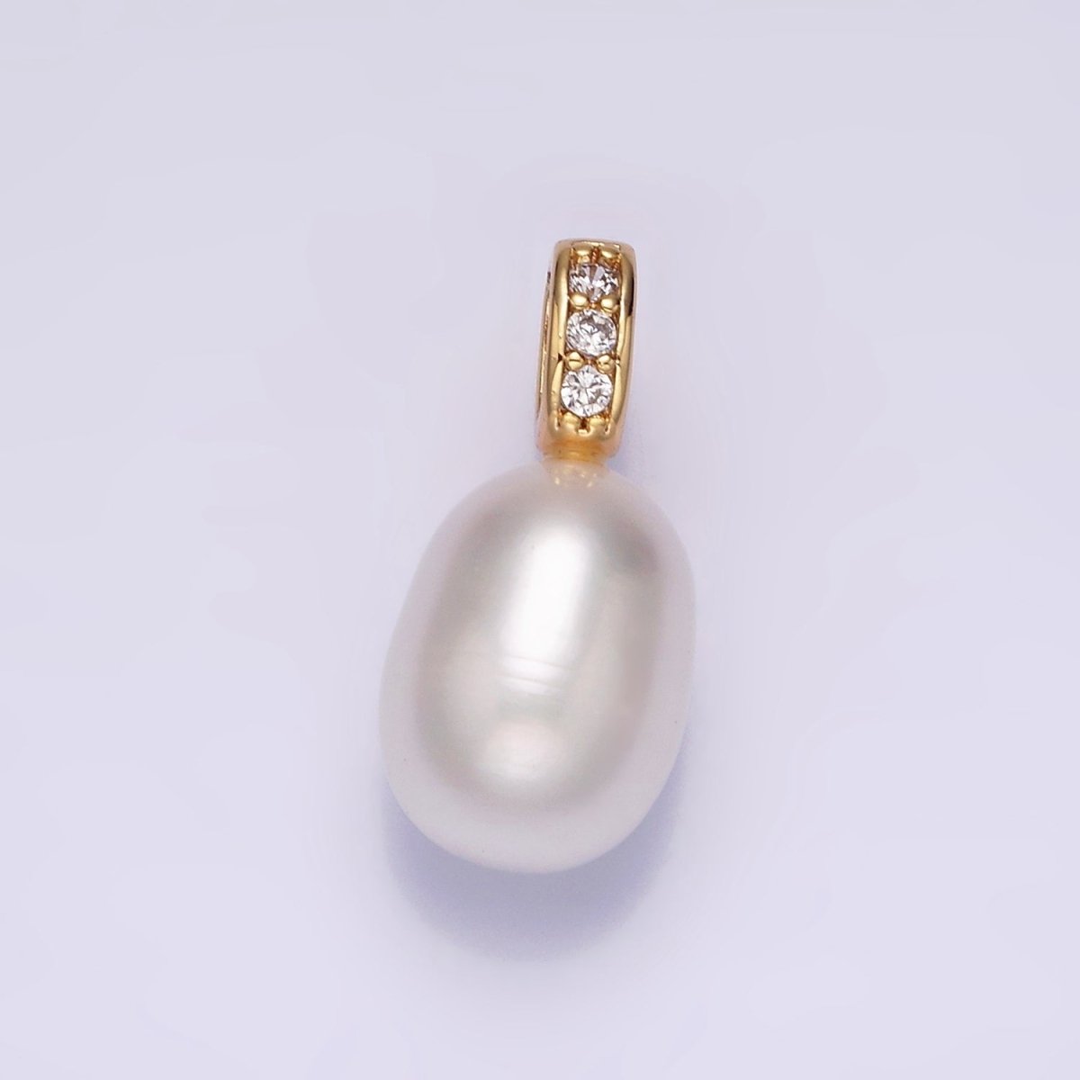 16K Gold Filled Freshwater Oval Pearl Triple Clear, Green CZ Micro Paved Bail Pendant | P1611 P1612 - DLUXCA