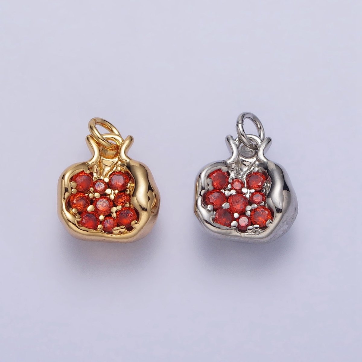 16K Gold Filled Fruit Pomegranate Vermilion Micro Paved CZ Mini Charm in Gold & Silver | AC-268 AC-269 - DLUXCA