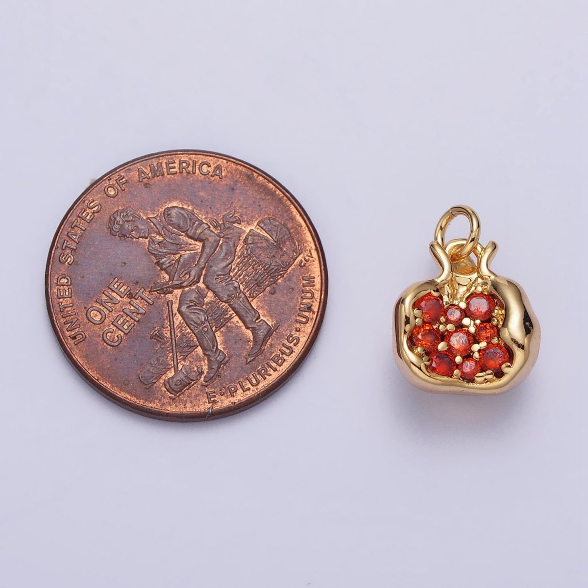 16K Gold Filled Fruit Pomegranate Vermilion Micro Paved CZ Mini Charm in Gold & Silver | AC-268 AC-269 - DLUXCA