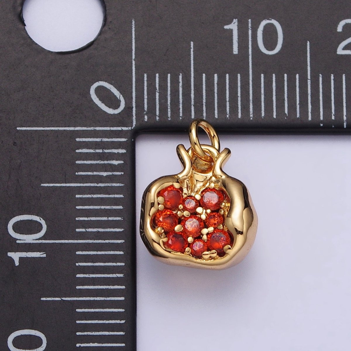 16K Gold Filled Fruit Pomegranate Vermilion Micro Paved CZ Mini Charm in Gold & Silver | AC-268 AC-269 - DLUXCA