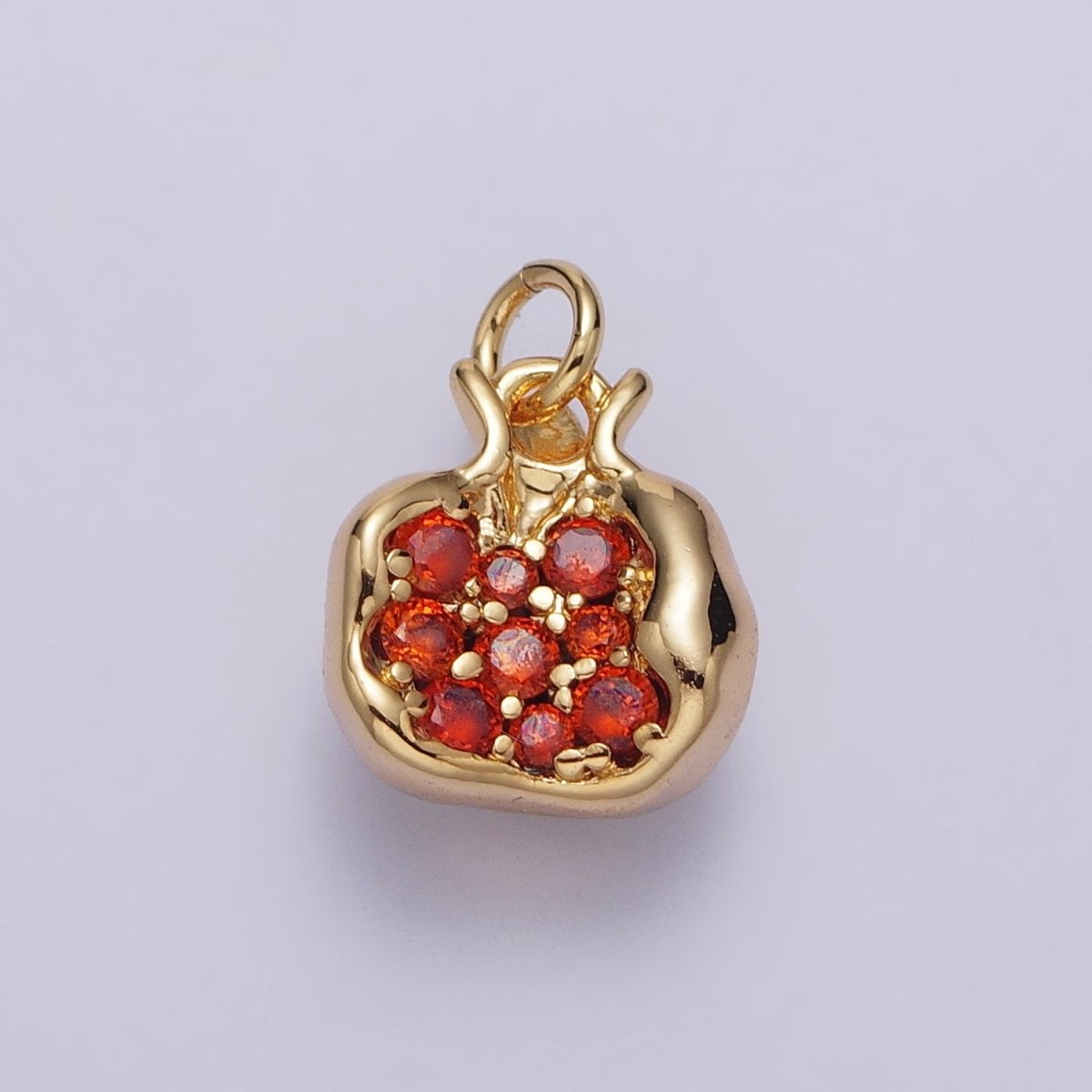 16K Gold Filled Fruit Pomegranate Vermilion Micro Paved CZ Mini Charm in Gold & Silver | AC-268 AC-269 - DLUXCA