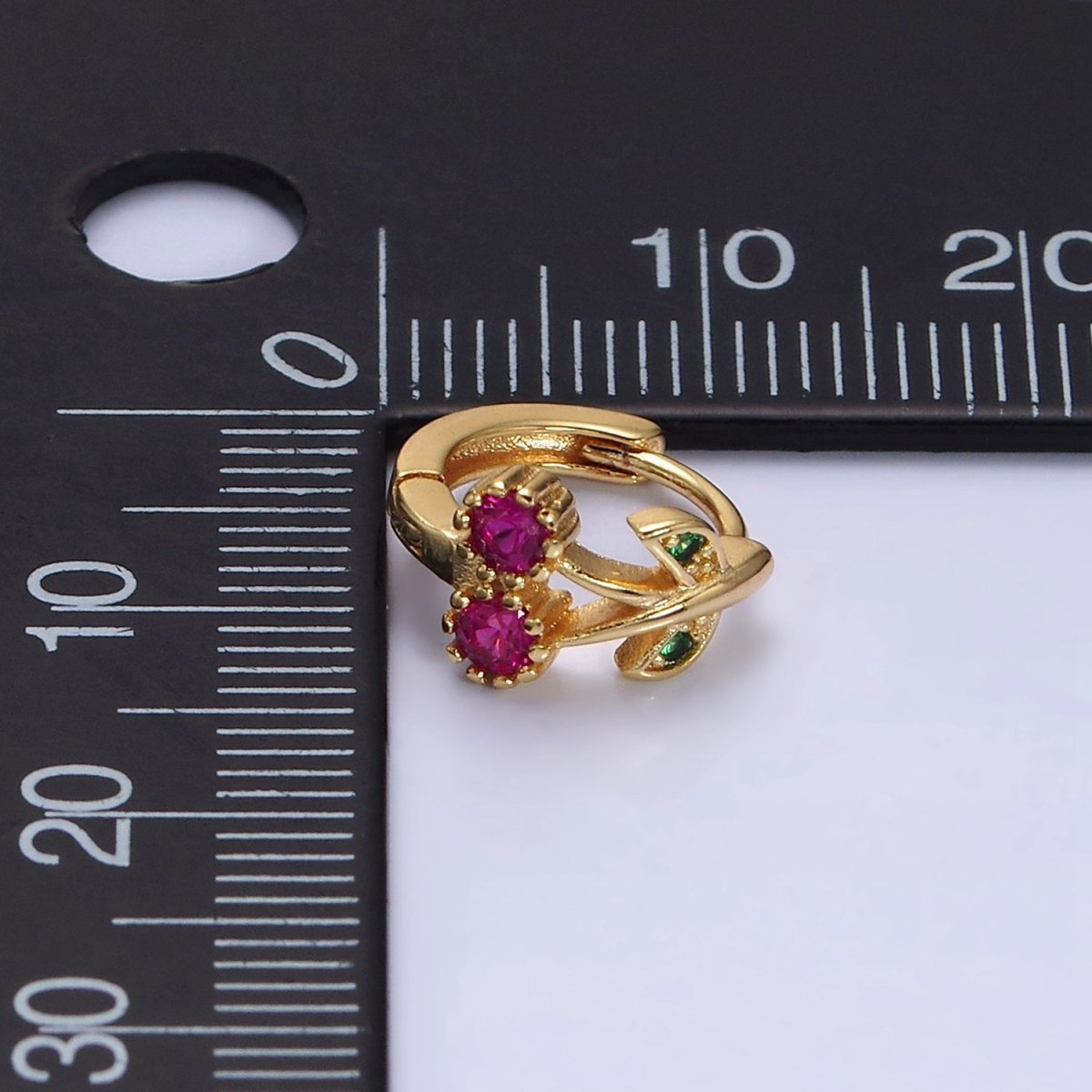 16K Gold Filled Fuchsia CZ Cherry Fruit 11mm Cartilage Huggie Earrings in Gold & Silver | AD1269 AD1270 - DLUXCA