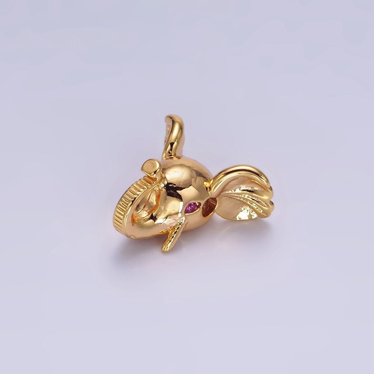 16K Gold Filled Fuchsia CZ Eyed Elephant Jungle Animal Bead Spacer | B-782 - DLUXCA
