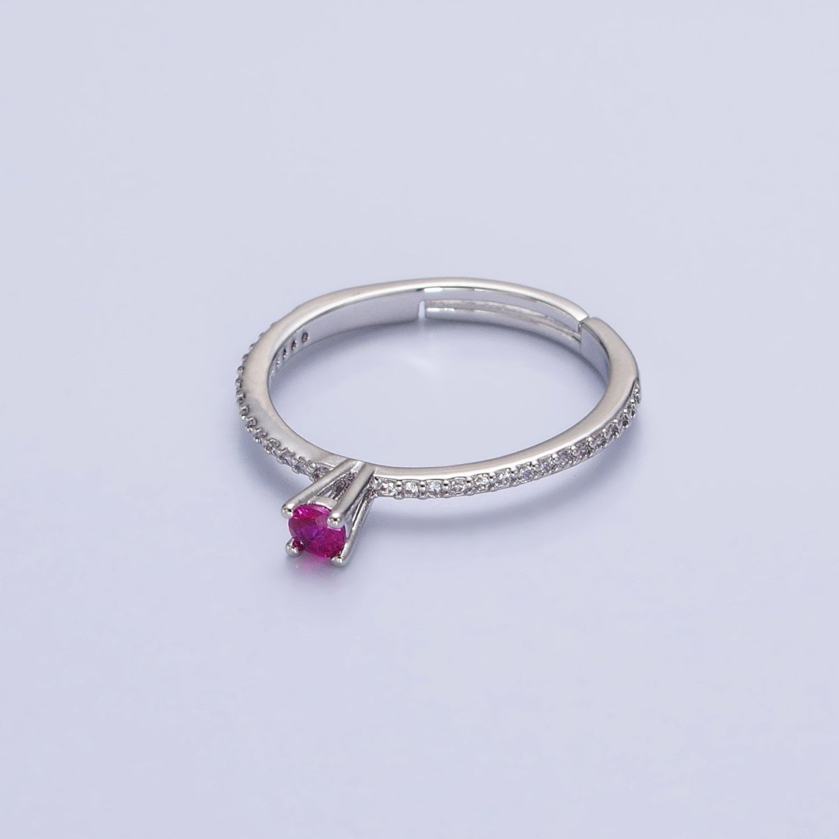 16K Gold Filled Fuchsia CZ Solitaire Micro Paved Adjustable Ring in Gold & Silver | O-1928 O-1929 - DLUXCA