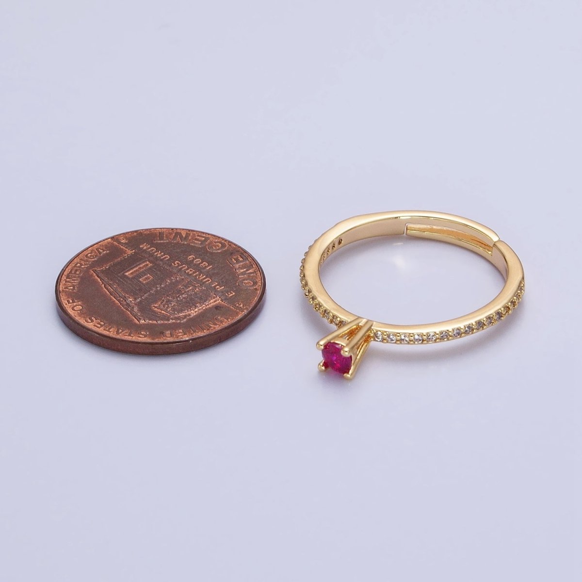 16K Gold Filled Fuchsia CZ Solitaire Micro Paved Adjustable Ring in Gold & Silver | O-1928 O-1929 - DLUXCA