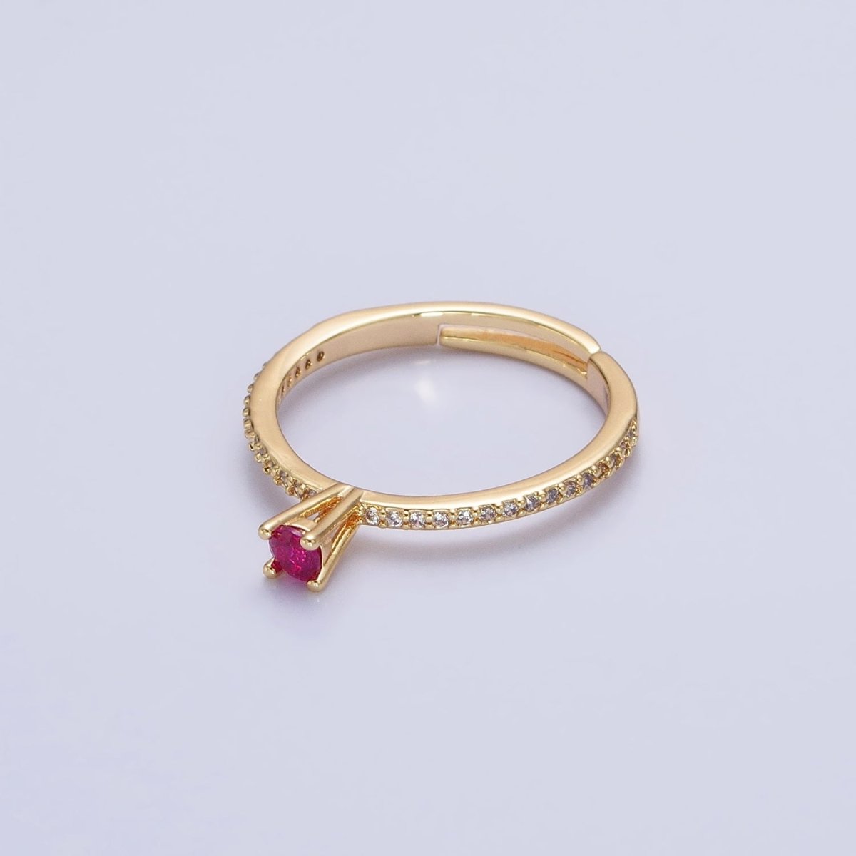 16K Gold Filled Fuchsia CZ Solitaire Micro Paved Adjustable Ring in Gold & Silver | O-1928 O-1929 - DLUXCA