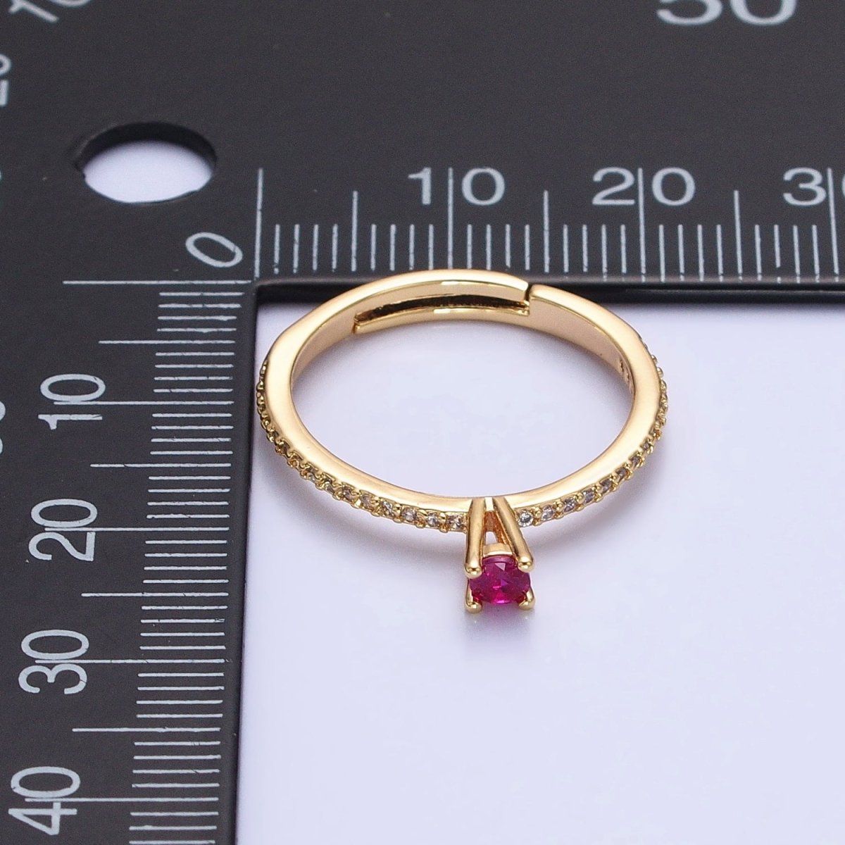 16K Gold Filled Fuchsia CZ Solitaire Micro Paved Adjustable Ring in Gold & Silver | O-1928 O-1929 - DLUXCA