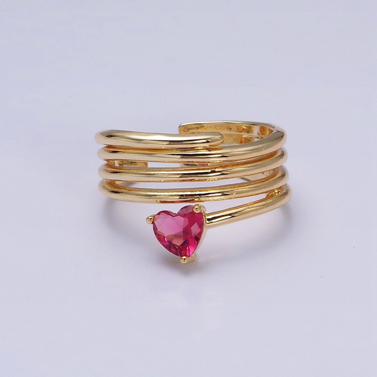 16K Gold Filled Fuchsia Heart Multiple Band Statement Ring in Gold & Silver | O-1607 O-1608 - DLUXCA