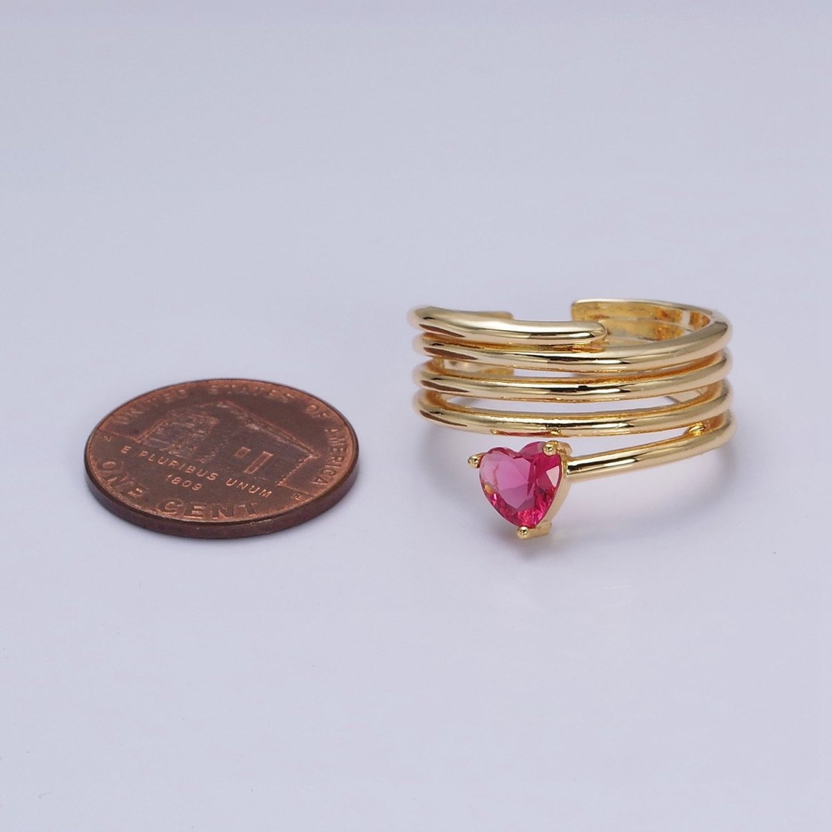 16K Gold Filled Fuchsia Heart Multiple Band Statement Ring in Gold & Silver | O-1607 O-1608 - DLUXCA