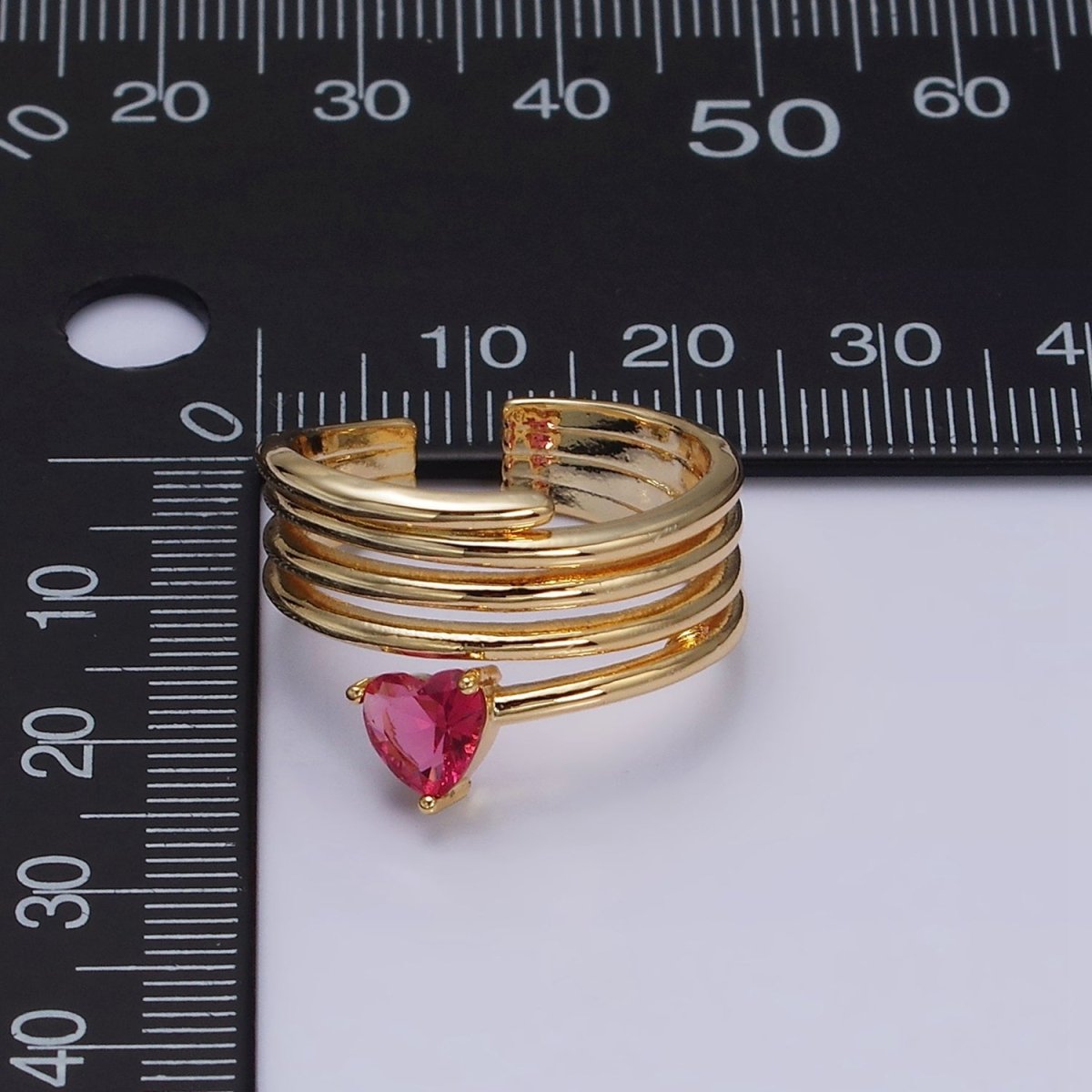 16K Gold Filled Fuchsia Heart Multiple Band Statement Ring in Gold & Silver | O-1607 O-1608 - DLUXCA