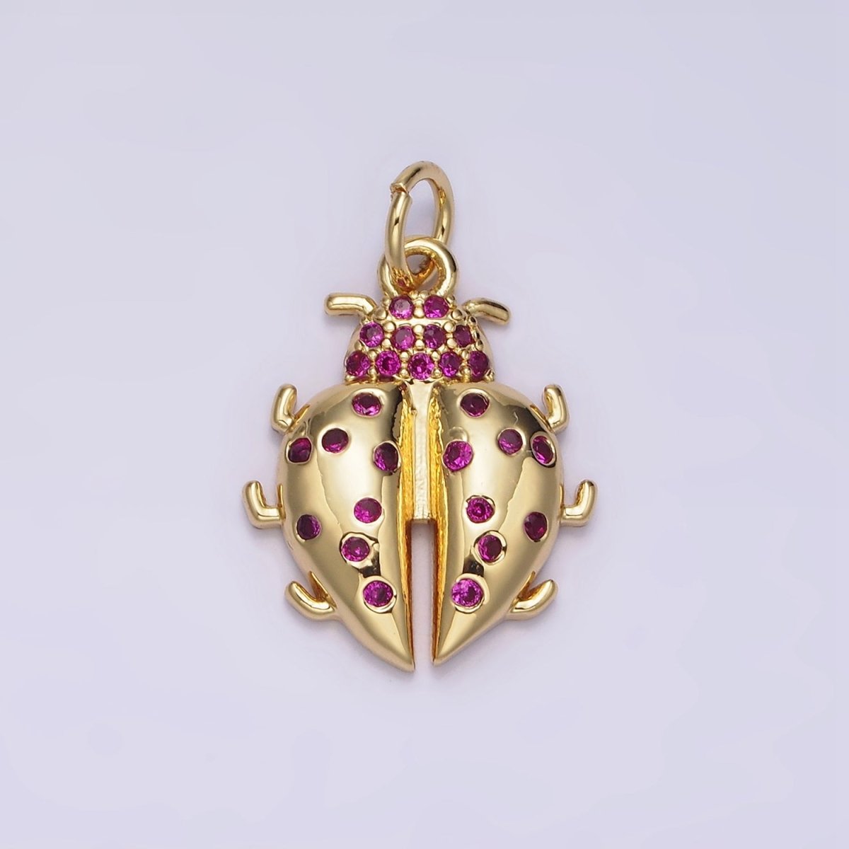 16K Gold Filled Fuchsia Micro Paved CZ Ladybug Beetle Insect Charm | N979 - DLUXCA