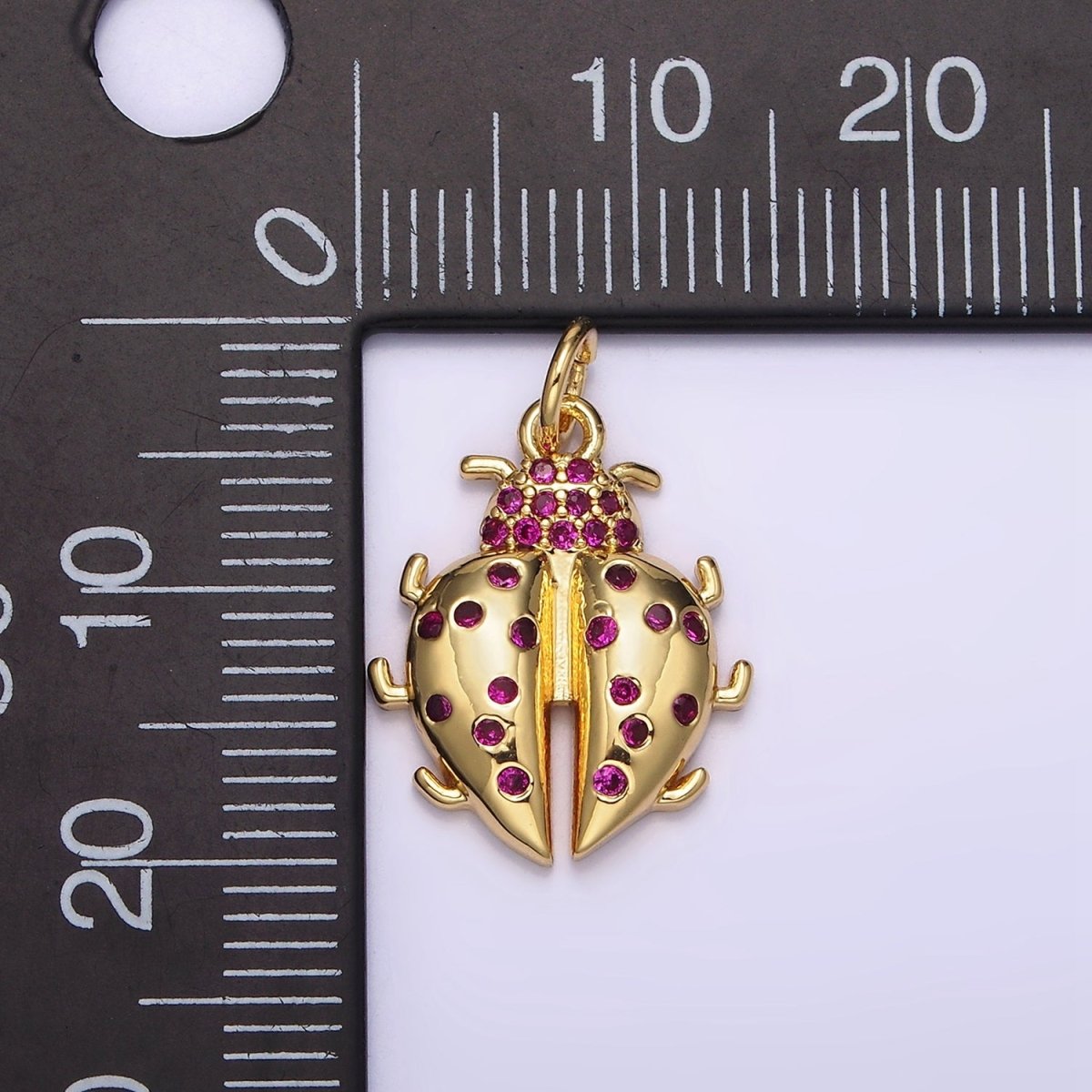 16K Gold Filled Fuchsia Micro Paved CZ Ladybug Beetle Insect Charm | N979 - DLUXCA