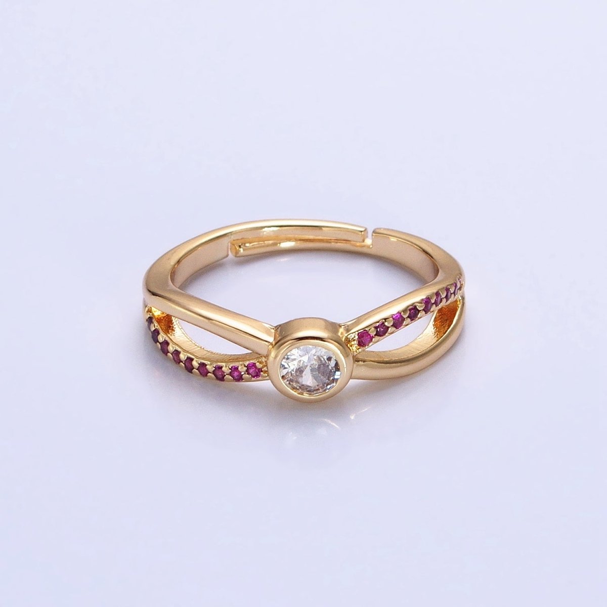 16K Gold Filled Fuchsia Micro Paved Infinity Geometric CZ Adjustable Ring in Gold & Silver | O-1912 O-1913 - DLUXCA