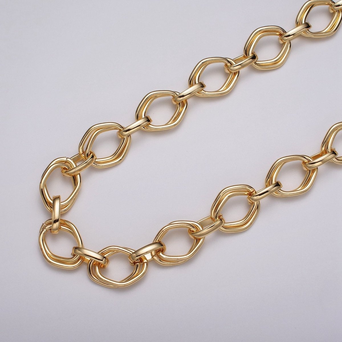 16k Gold Filled Geometric Hexagonal Link Unfinished Chain in Gold & Silver | ROLL-1151 ROLL-1152 Clearance Pricing - DLUXCA