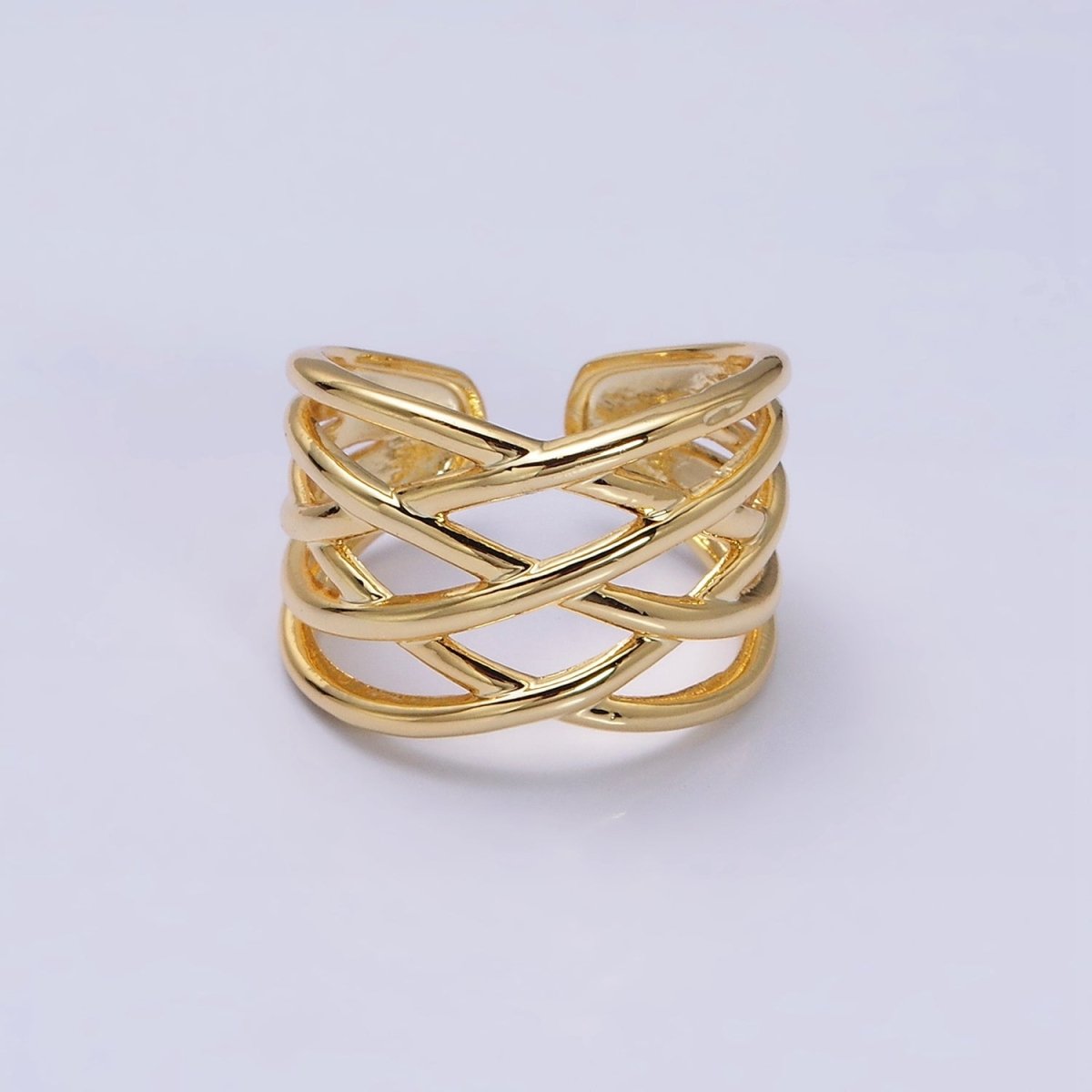 16K Gold Filled Geometric Multiple Band Statement Ring in Gold & Silver | O-1980 O-1981 - DLUXCA