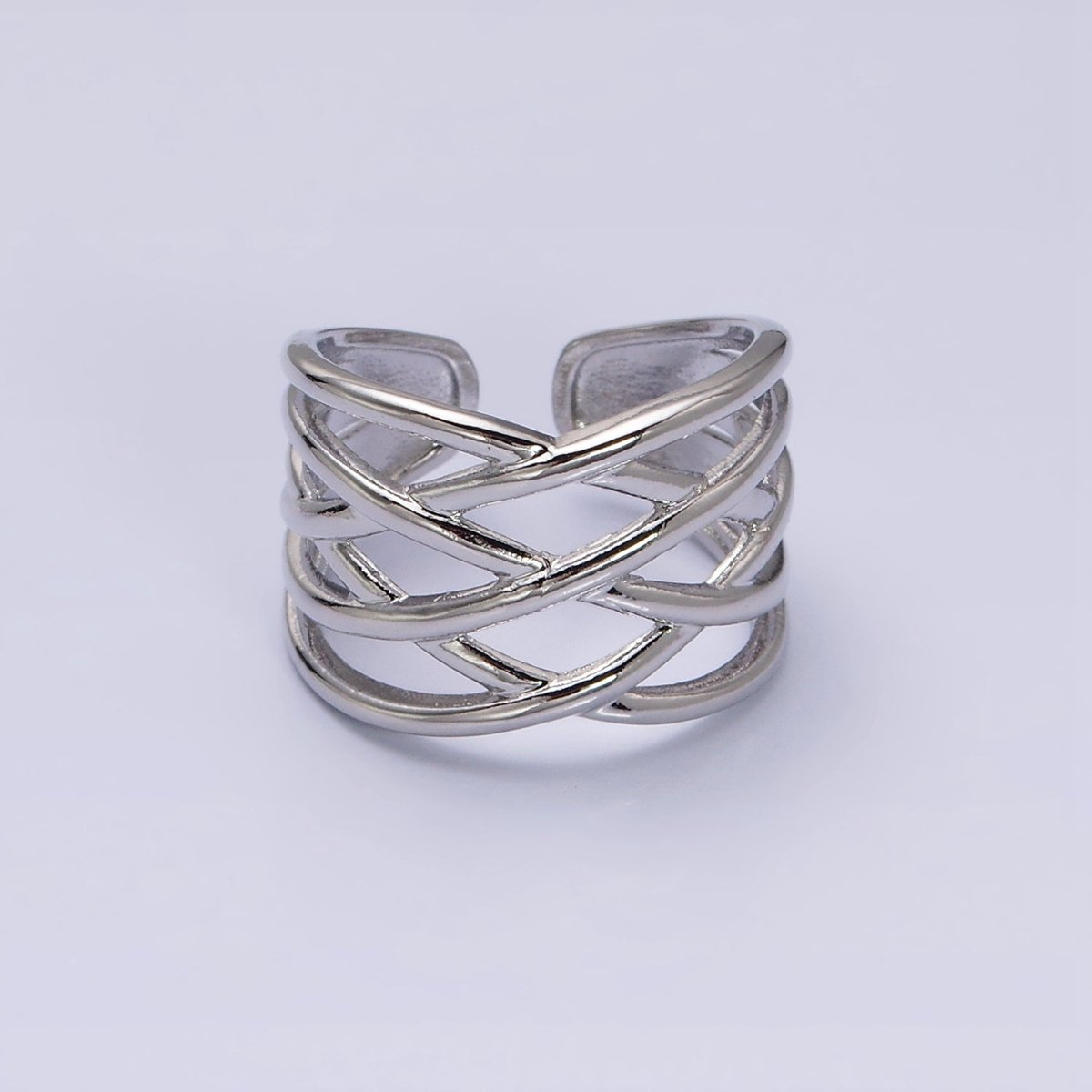 16K Gold Filled Geometric Multiple Band Statement Ring in Gold & Silver | O-1980 O-1981 - DLUXCA