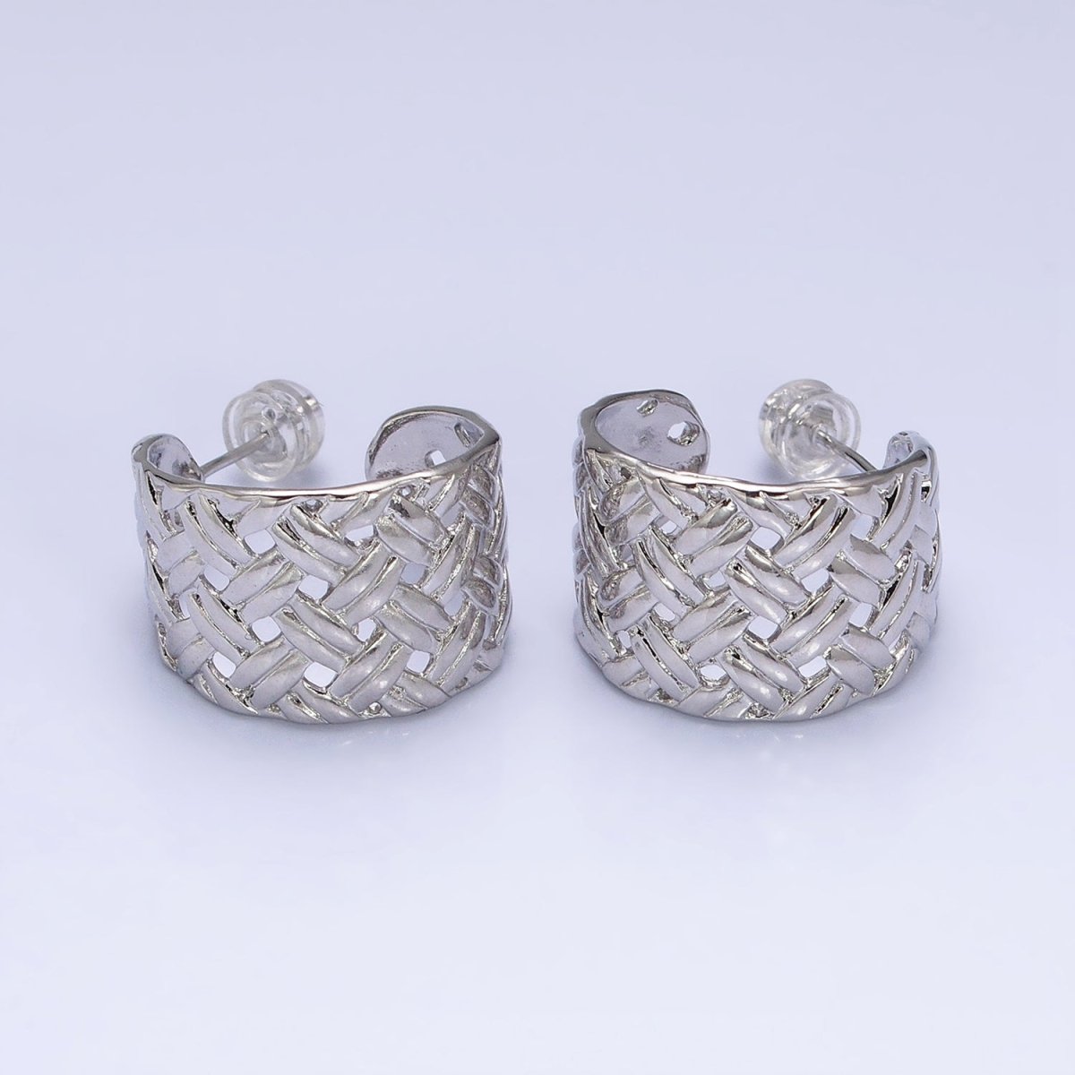 16K Gold Filled Geometric Rattan Textured C-Shaped 20mm Hoop Earrings in Gold & Silver | AB456 AD897 - DLUXCA