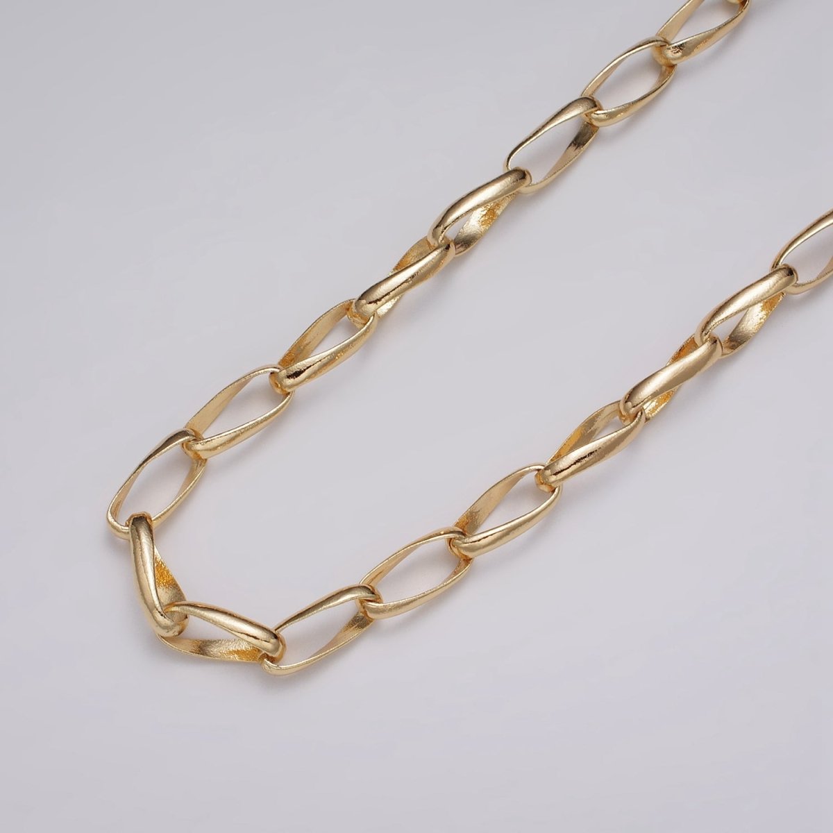 16k Gold Filled Geometric Twist Curved PaperClip Unfinished Chain by Yard in Gold & Silver | ROLL-1169 ROLL-1170 Clearance Pricing - DLUXCA