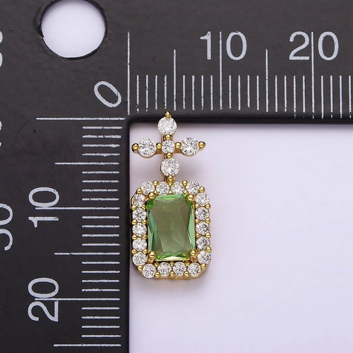 16K Gold Filled Green Baguette Clear Micro Paved Antenna CZ Pendant | AA762 - DLUXCA
